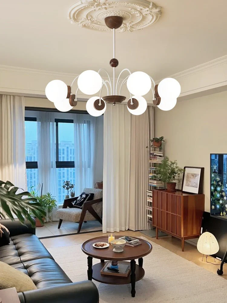 Lustra Chandelier Wood Glass Contemporary Curved - Image 20