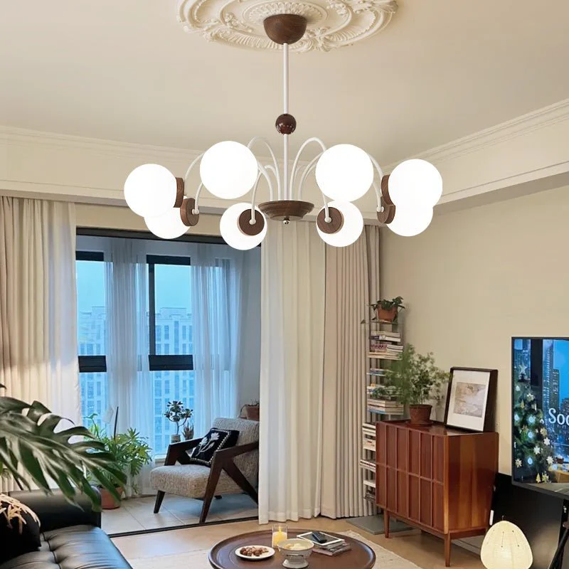 Lustra Chandelier Wood Glass Contemporary Curved - Image 25