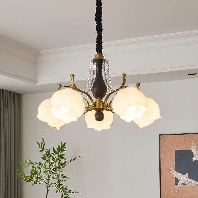 Lustra Chandelier Wood Glass Vintage - Image 11