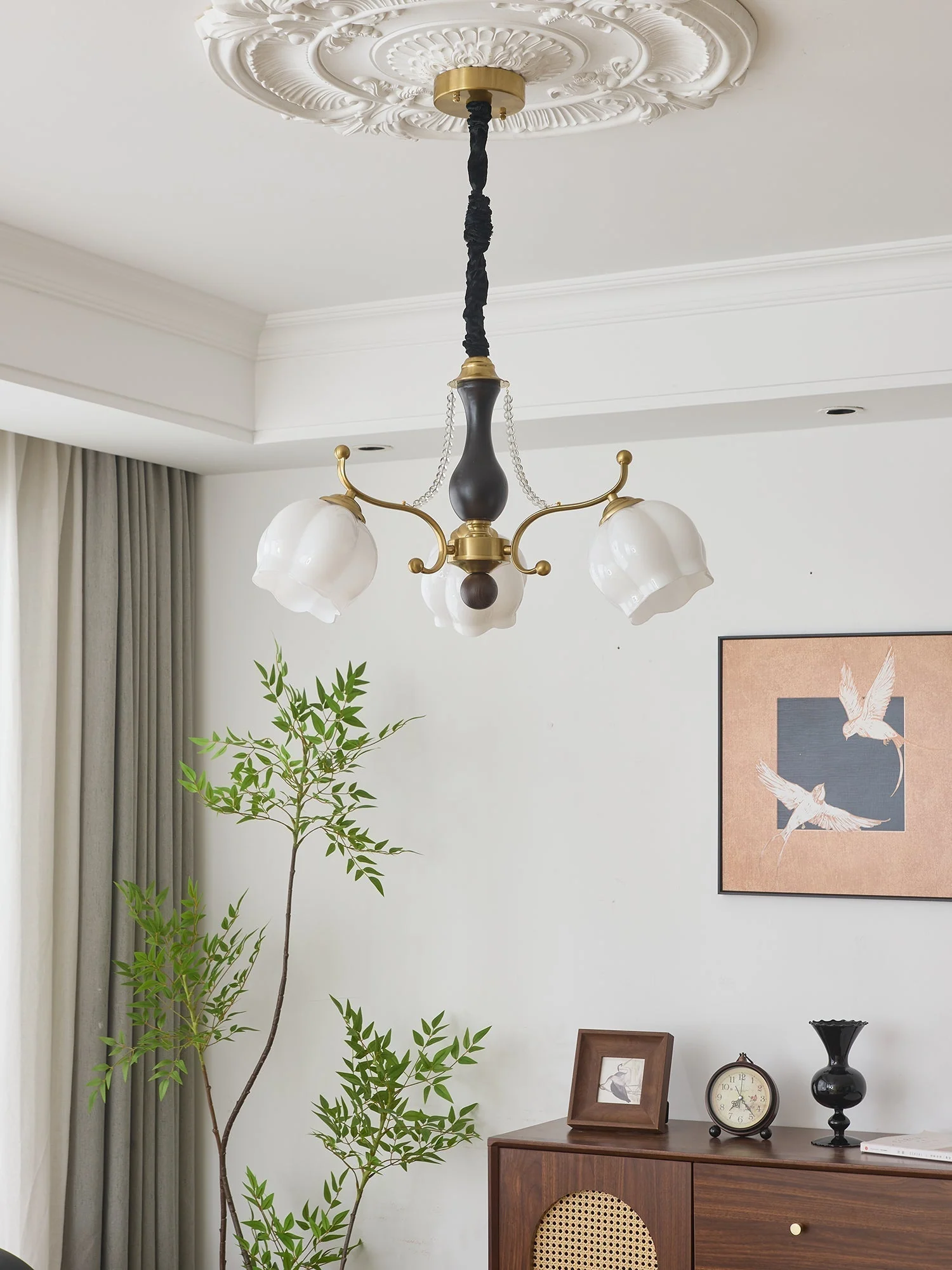 Lustra Chandelier Wood Glass Vintage - Image 12