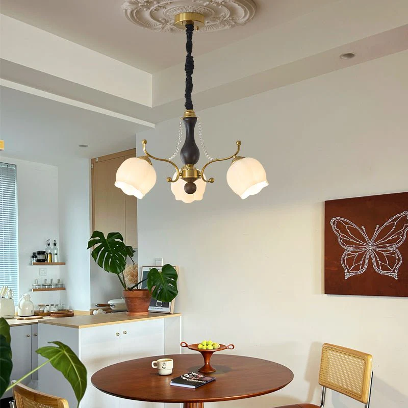 Lustra Chandelier Wood Glass Vintage - Image 14