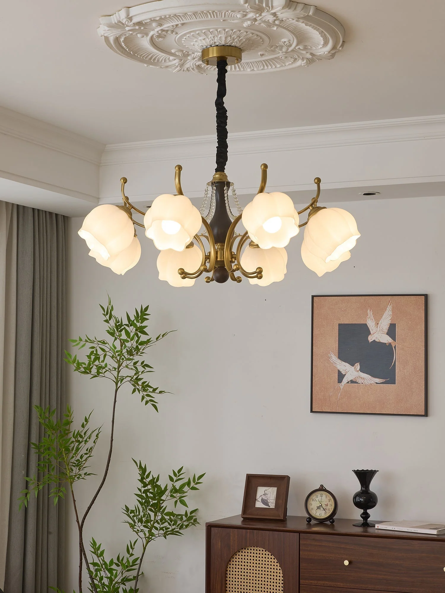Lustra Chandelier Wood Glass Vintage - Image 16
