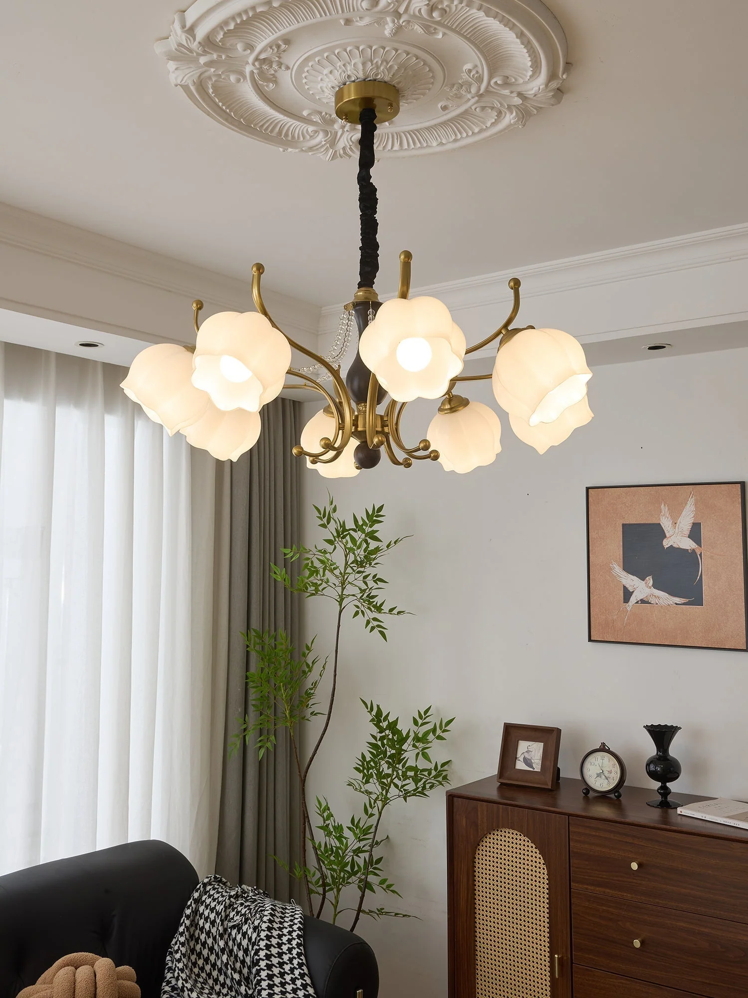 Lustra Chandelier Wood Glass Vintage - Image 2