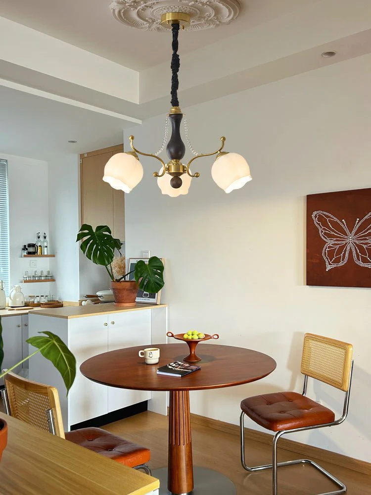 Lustra Chandelier Wood Glass Vintage - Image 20
