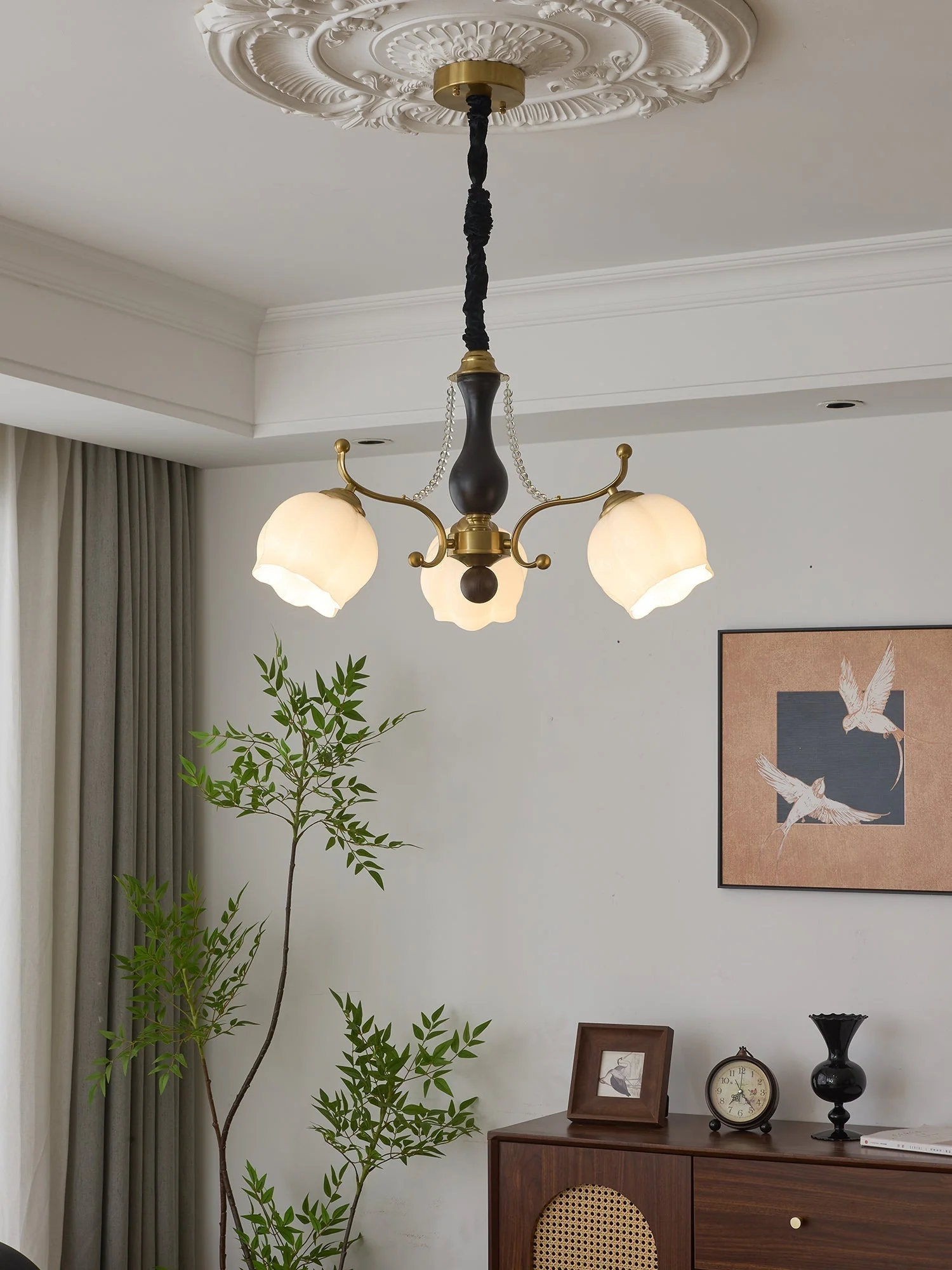 Lustra Chandelier Wood Glass Vintage - Image 23