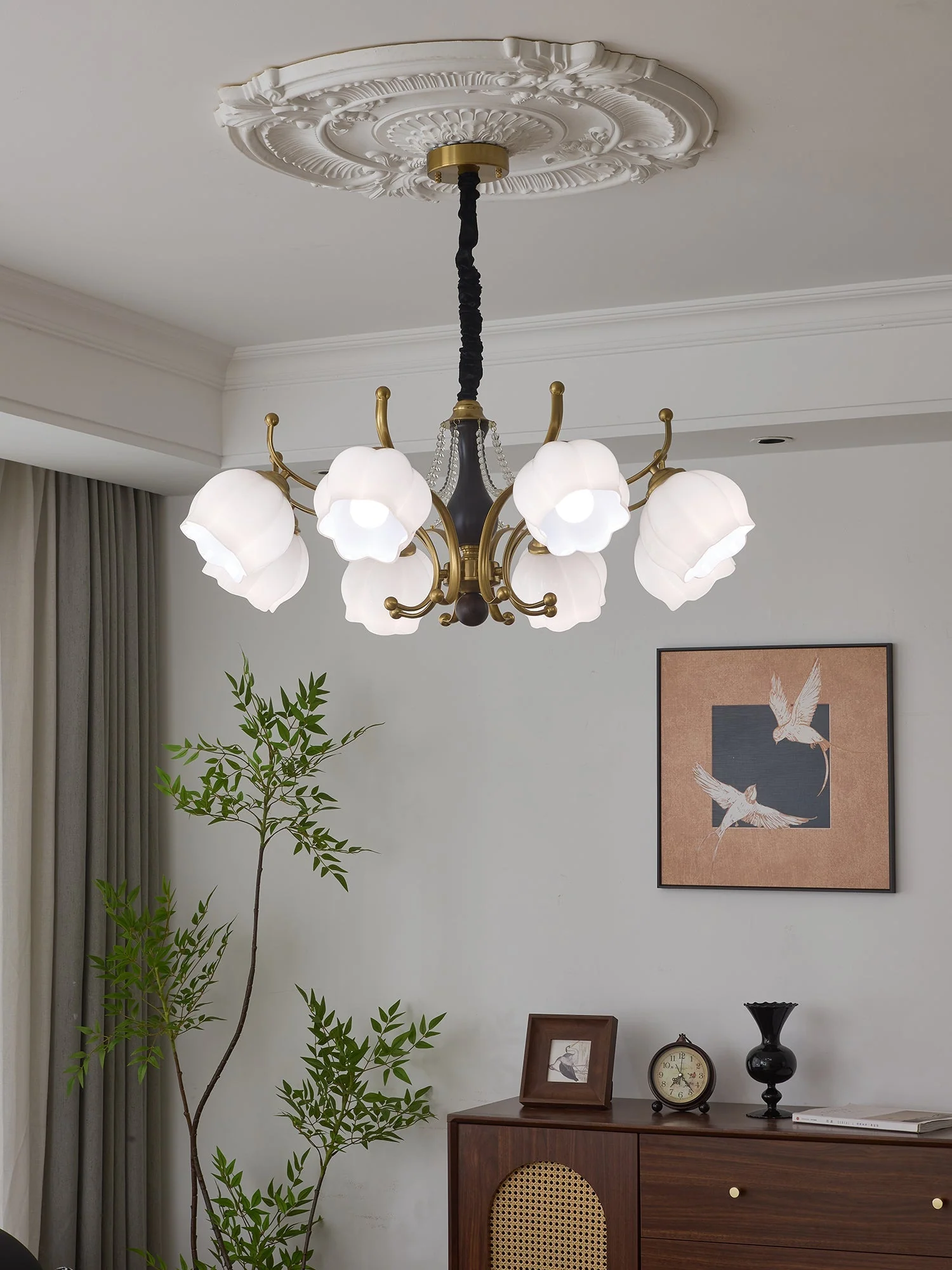 Lustra Chandelier Wood Glass Vintage - Image 27