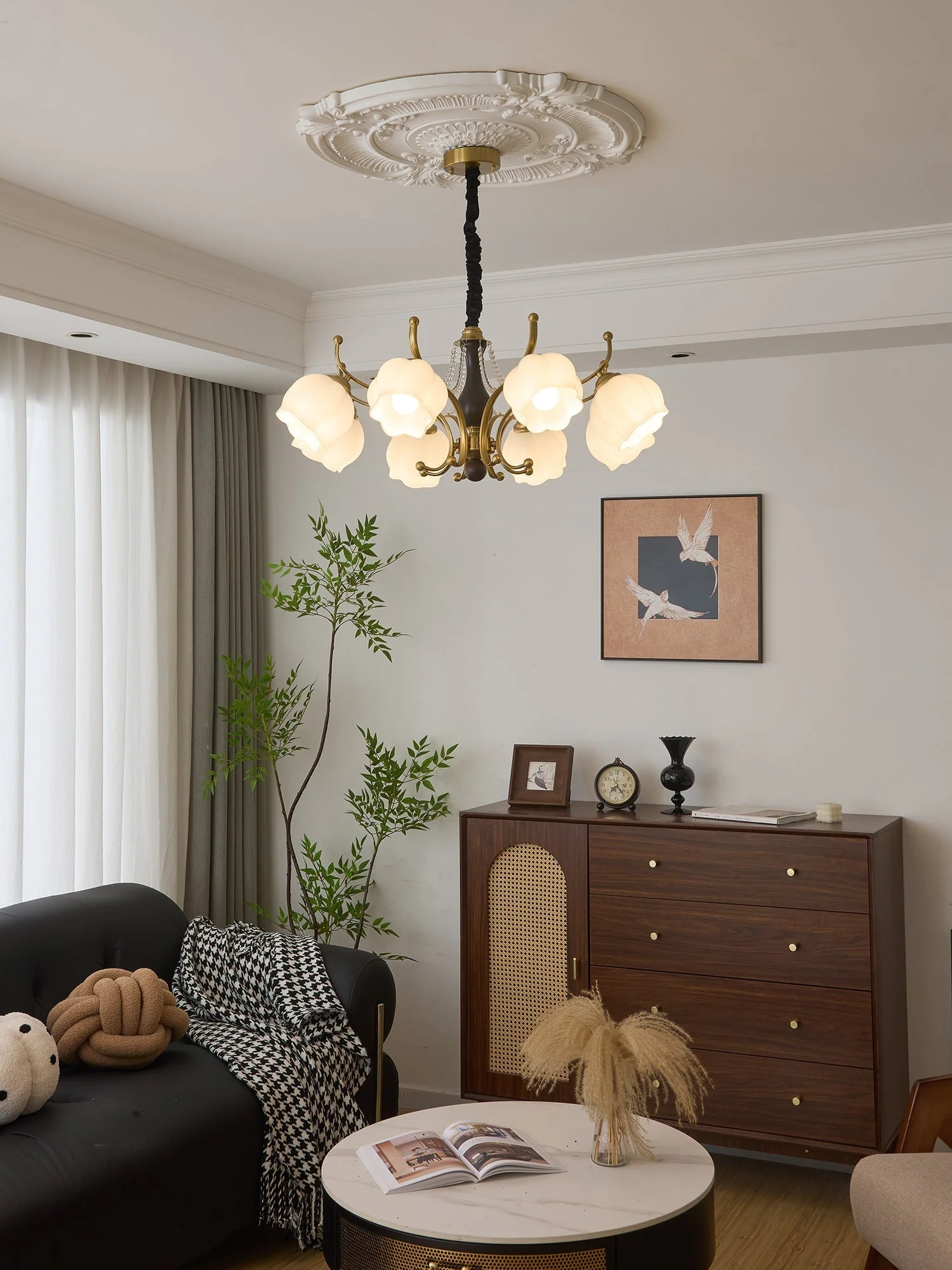 Lustra Chandelier Wood Glass Vintage - Image 28