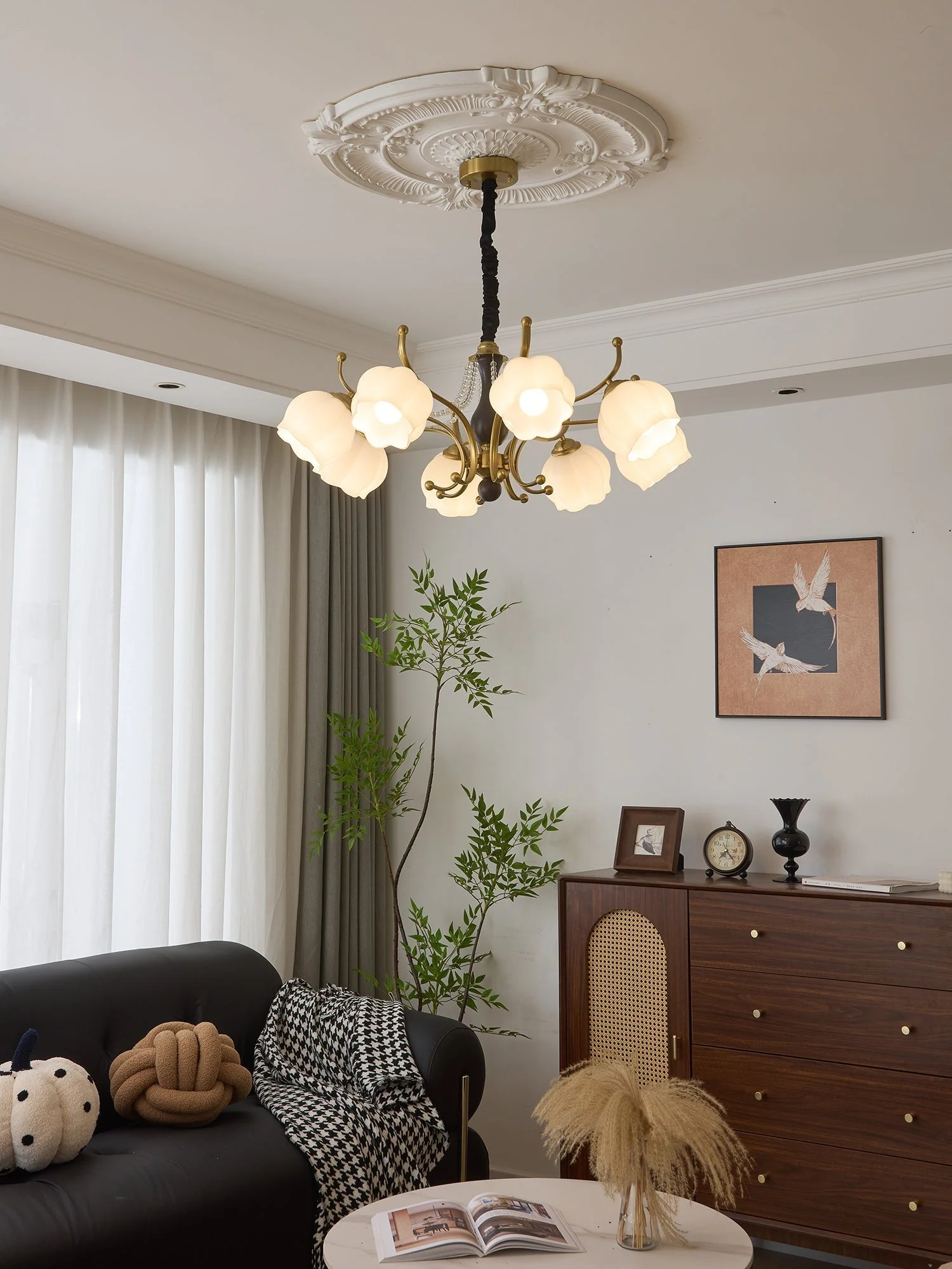 Lustra Chandelier Wood Glass Vintage - Image 29