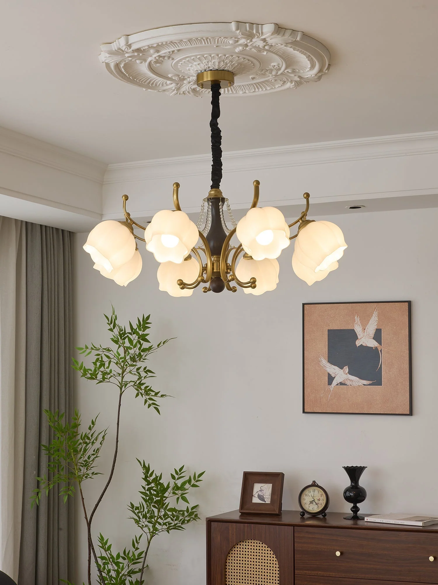 Lustra Chandelier Wood Glass Vintage - Image 3