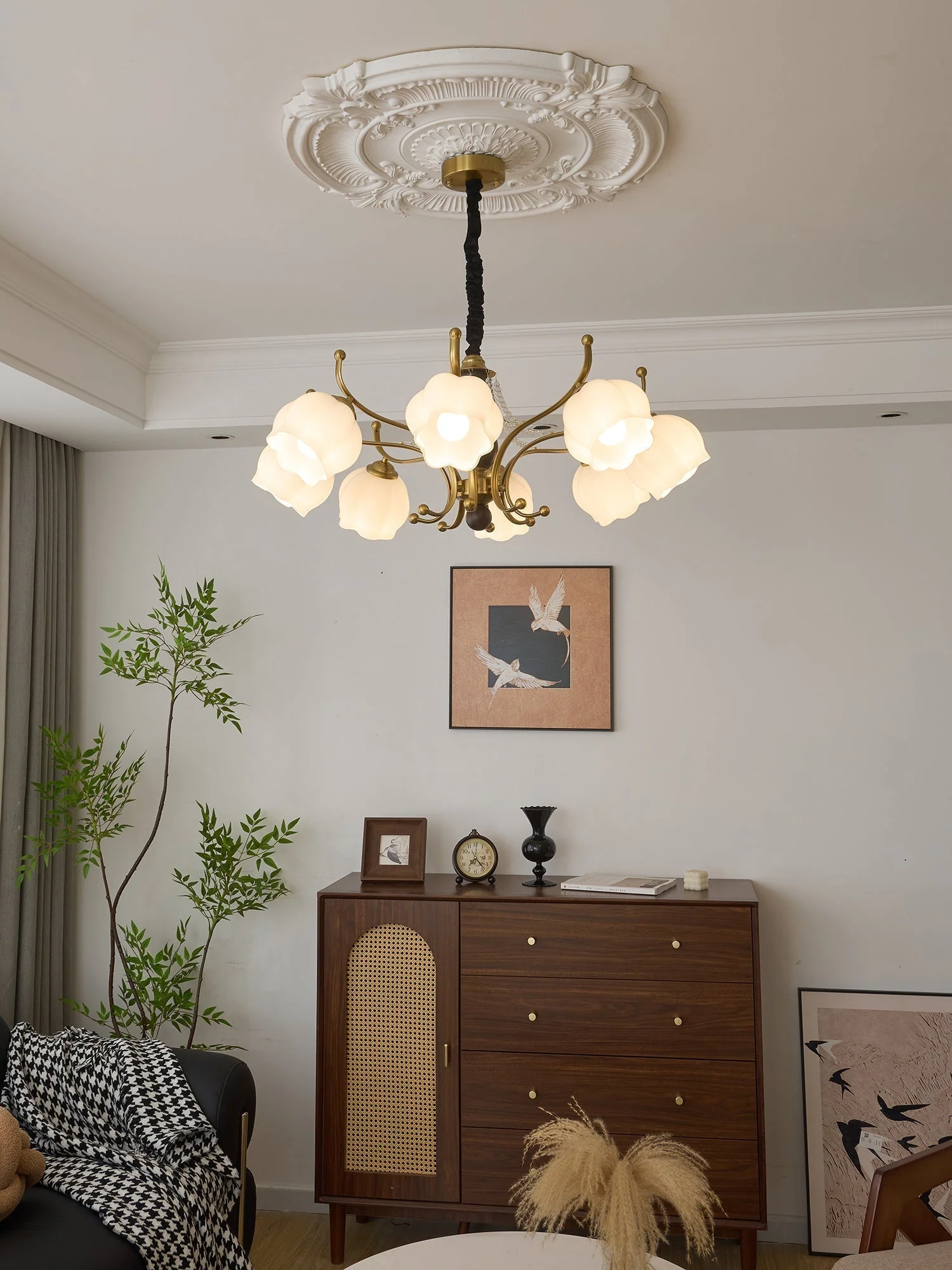 Lustra Chandelier Wood Glass Vintage - Image 30