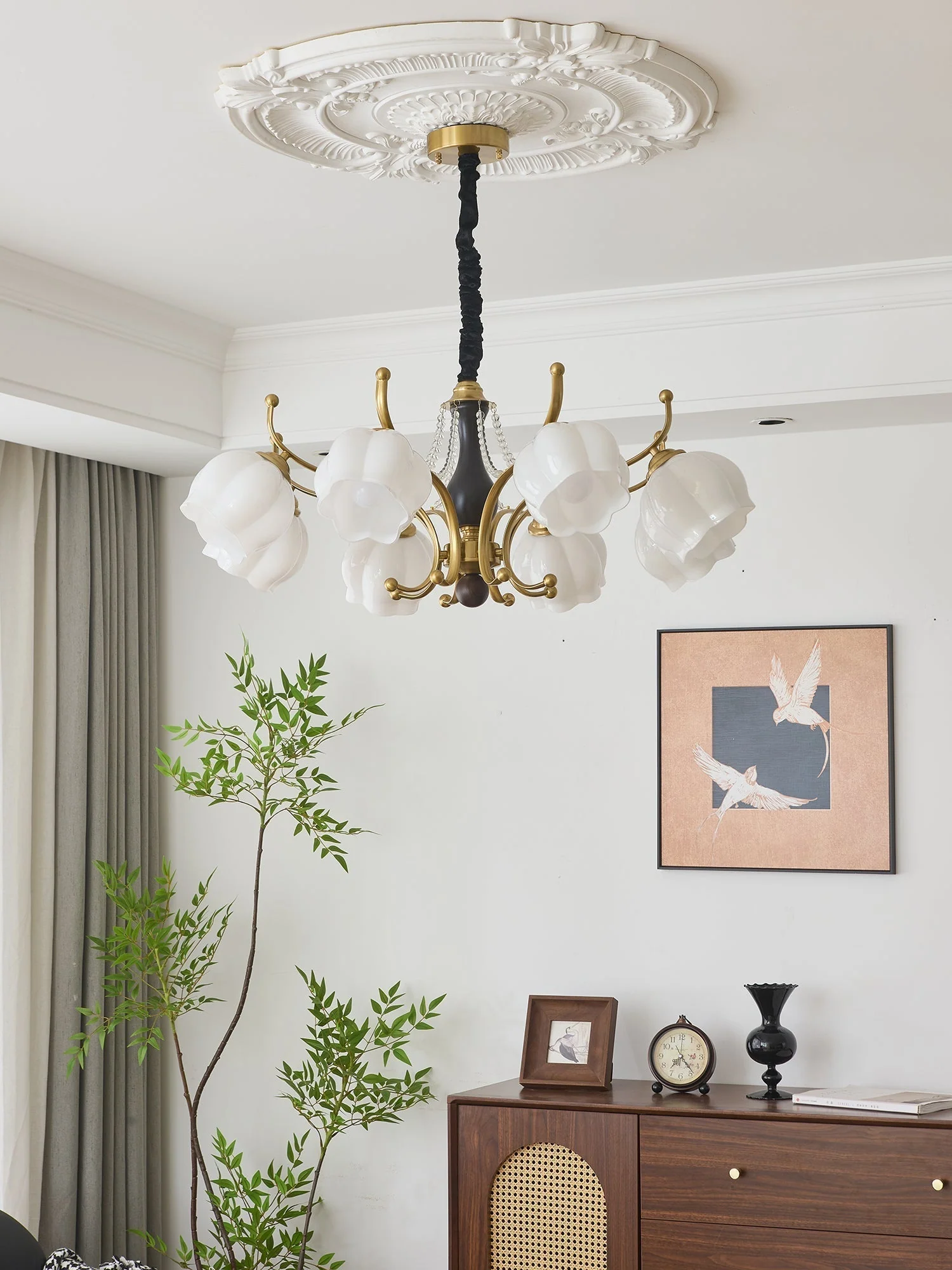 Lustra Chandelier Wood Glass Vintage - Image 31