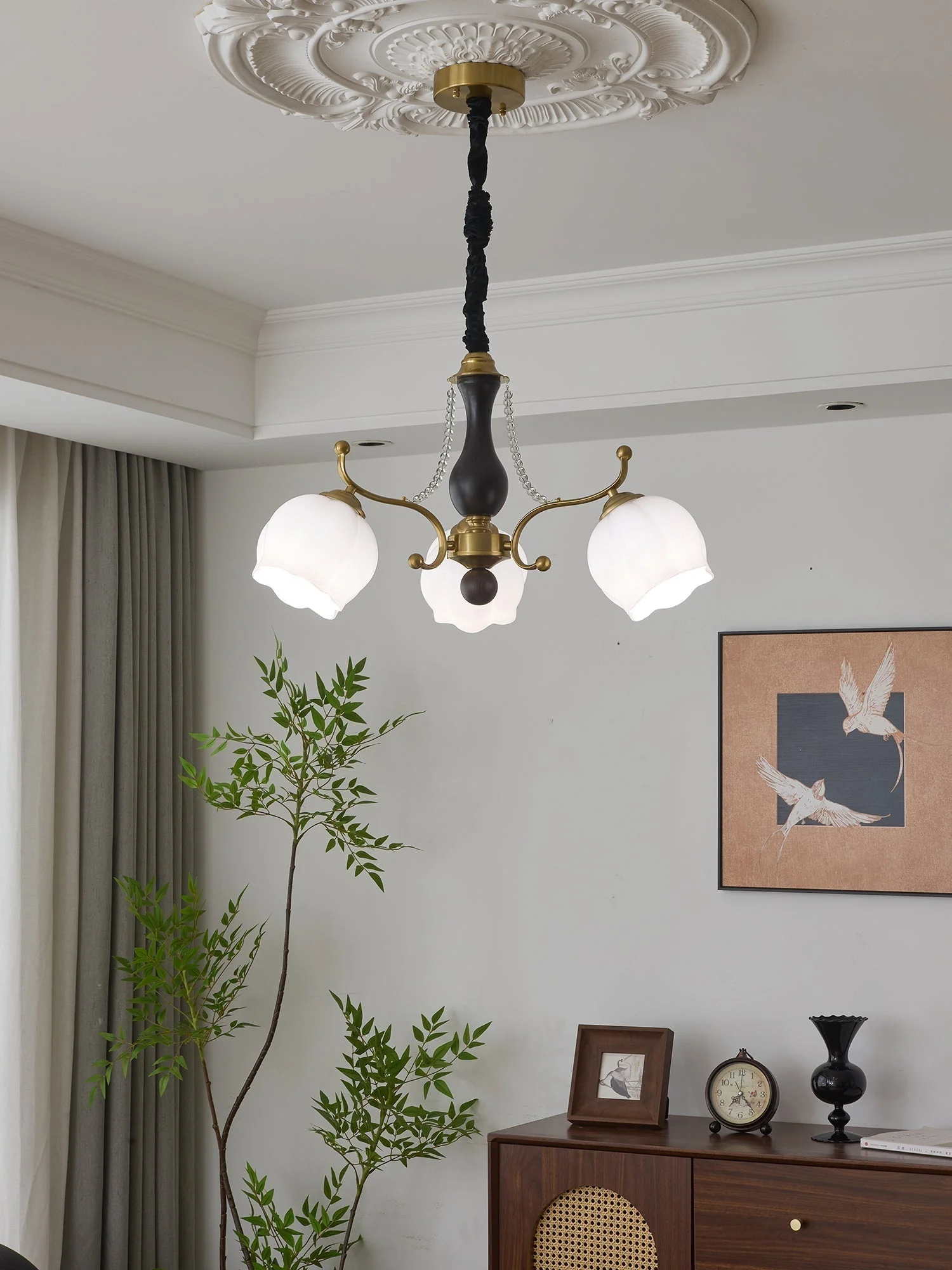 Lustra Chandelier Wood Glass Vintage - Image 32