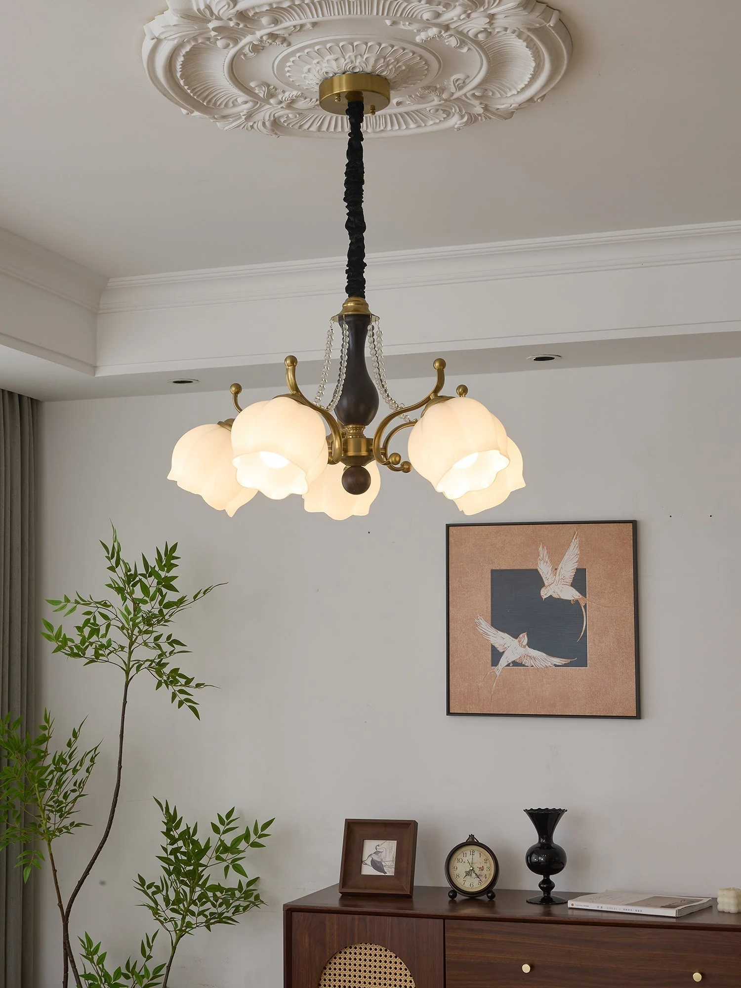Lustra Chandelier Wood Glass Vintage - Image 33