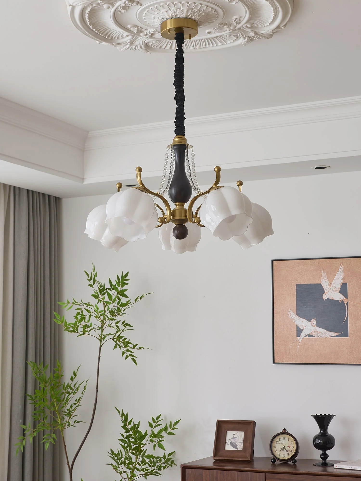 Lustra Chandelier Wood Glass Vintage - Image 34
