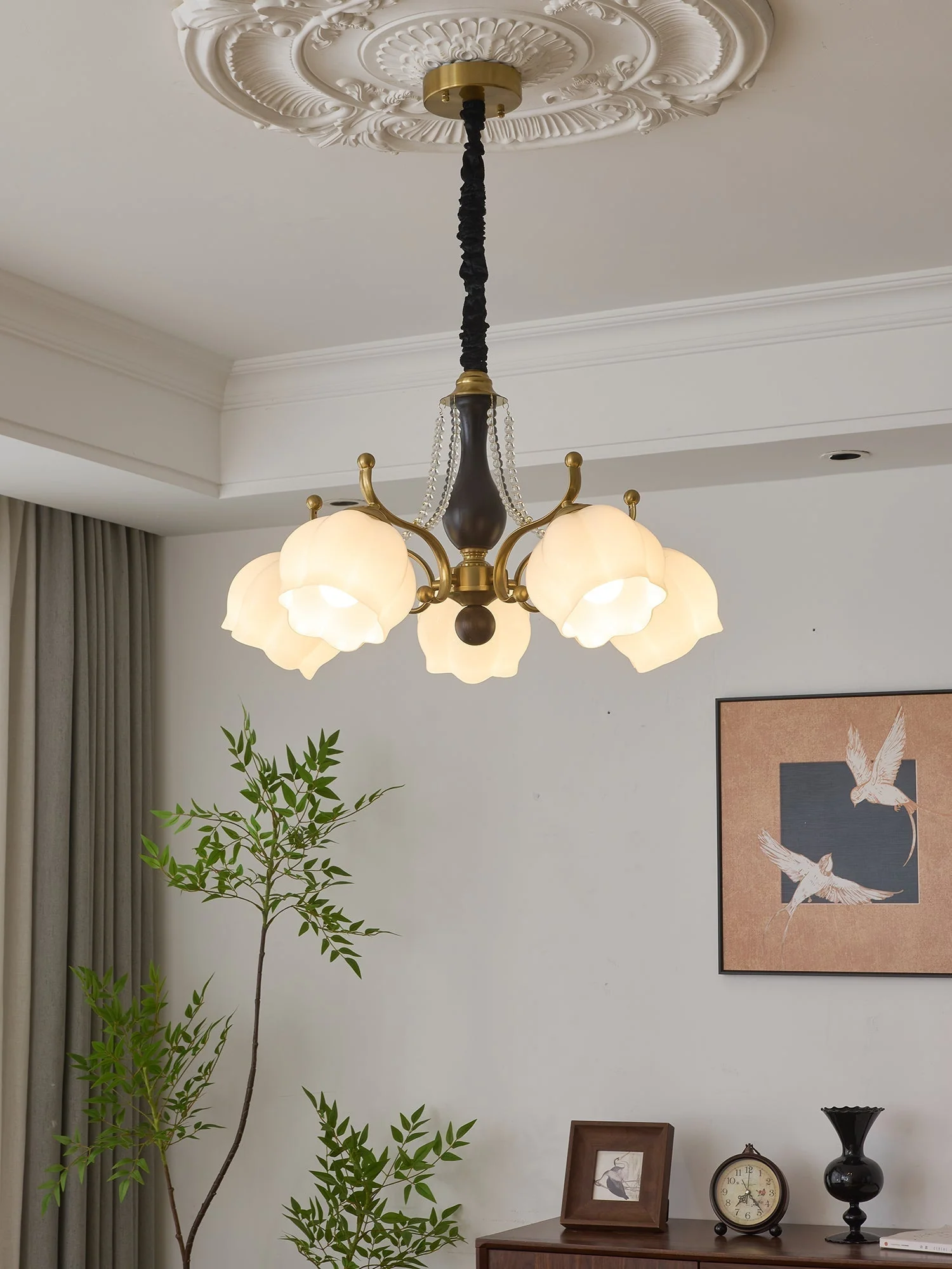 Lustra Chandelier Wood Glass Vintage - Image 35