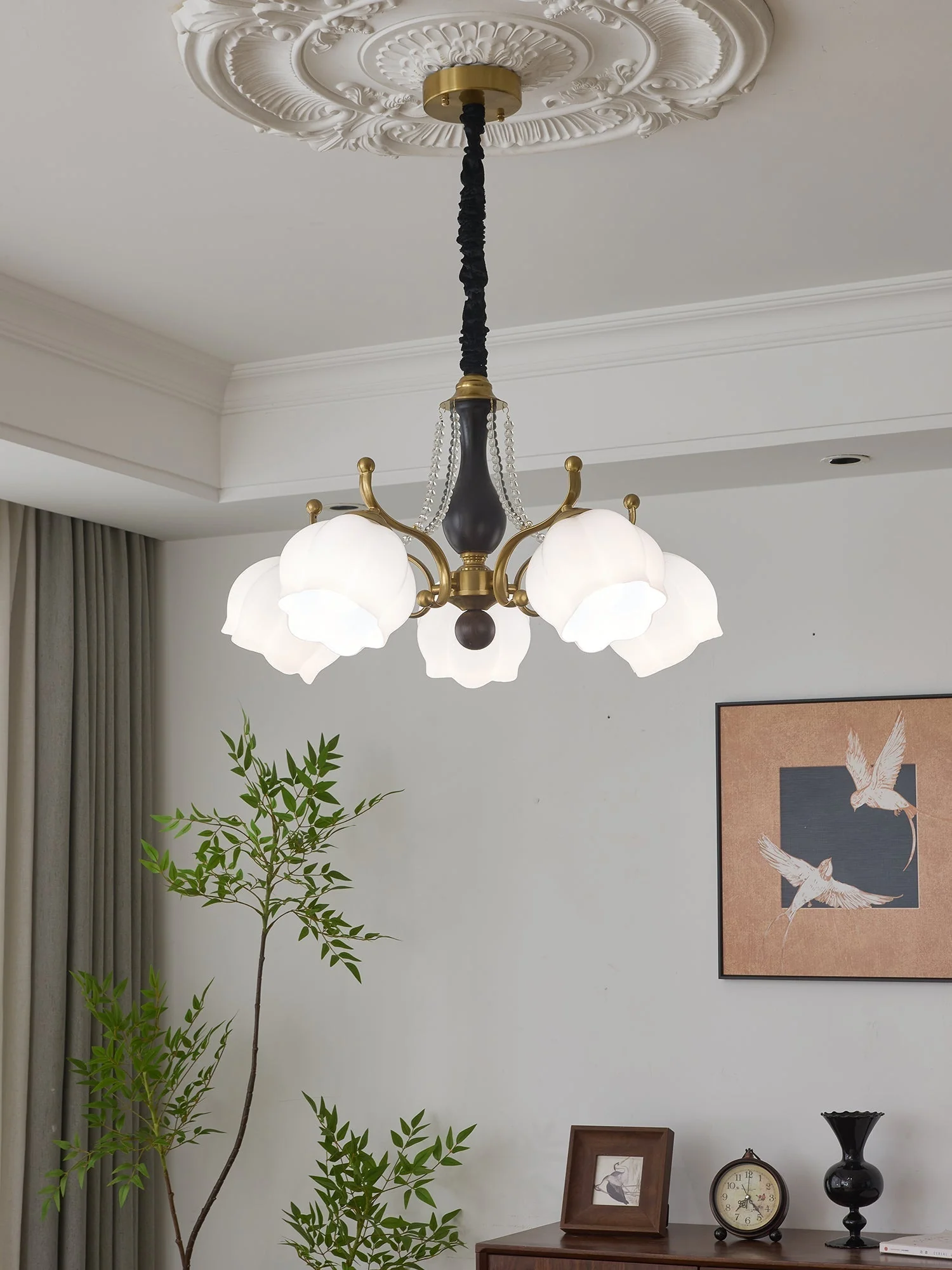 Lustra Chandelier Wood Glass Vintage - Image 36