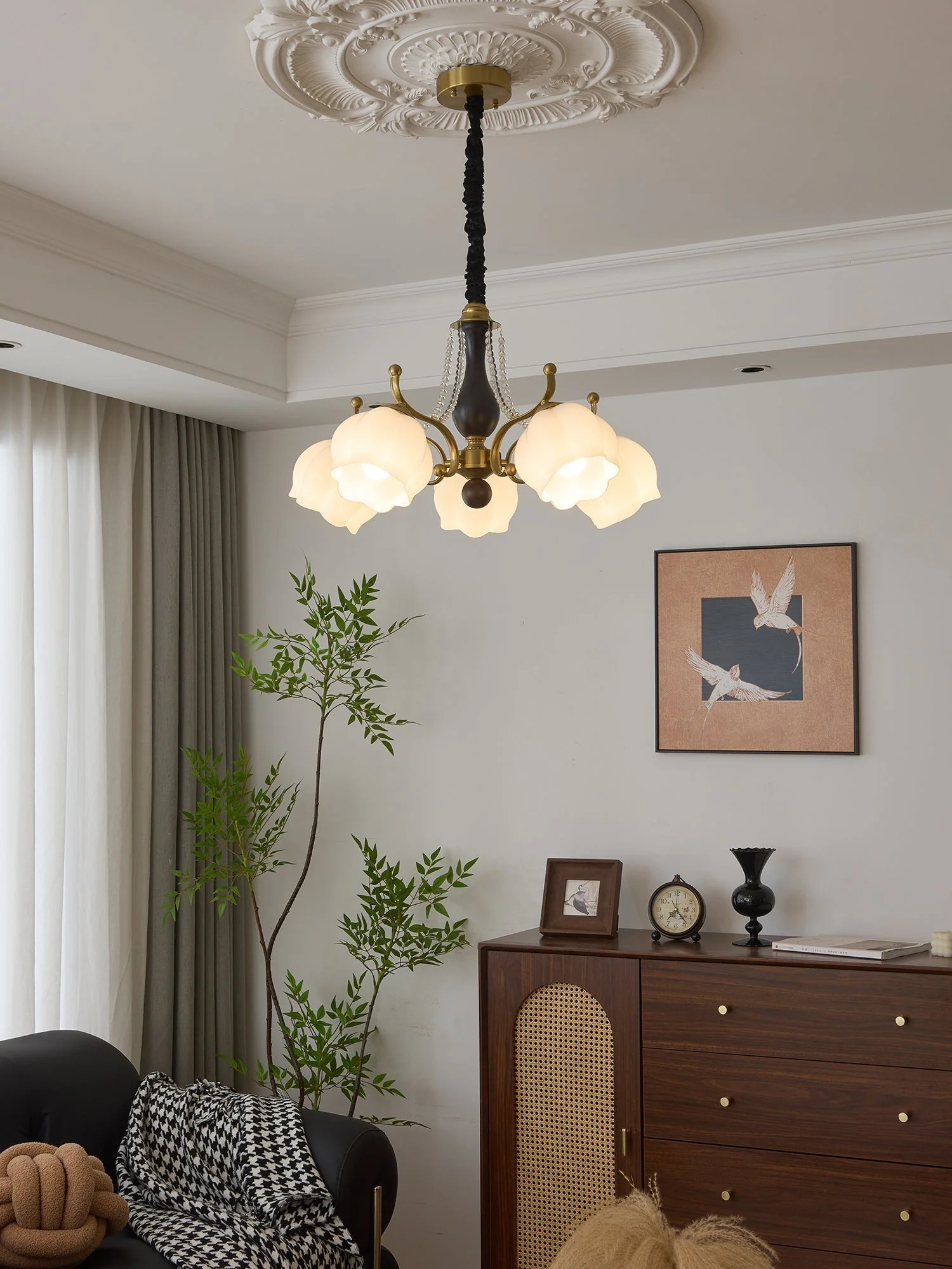 Lustra Chandelier Wood Glass Vintage - Image 37