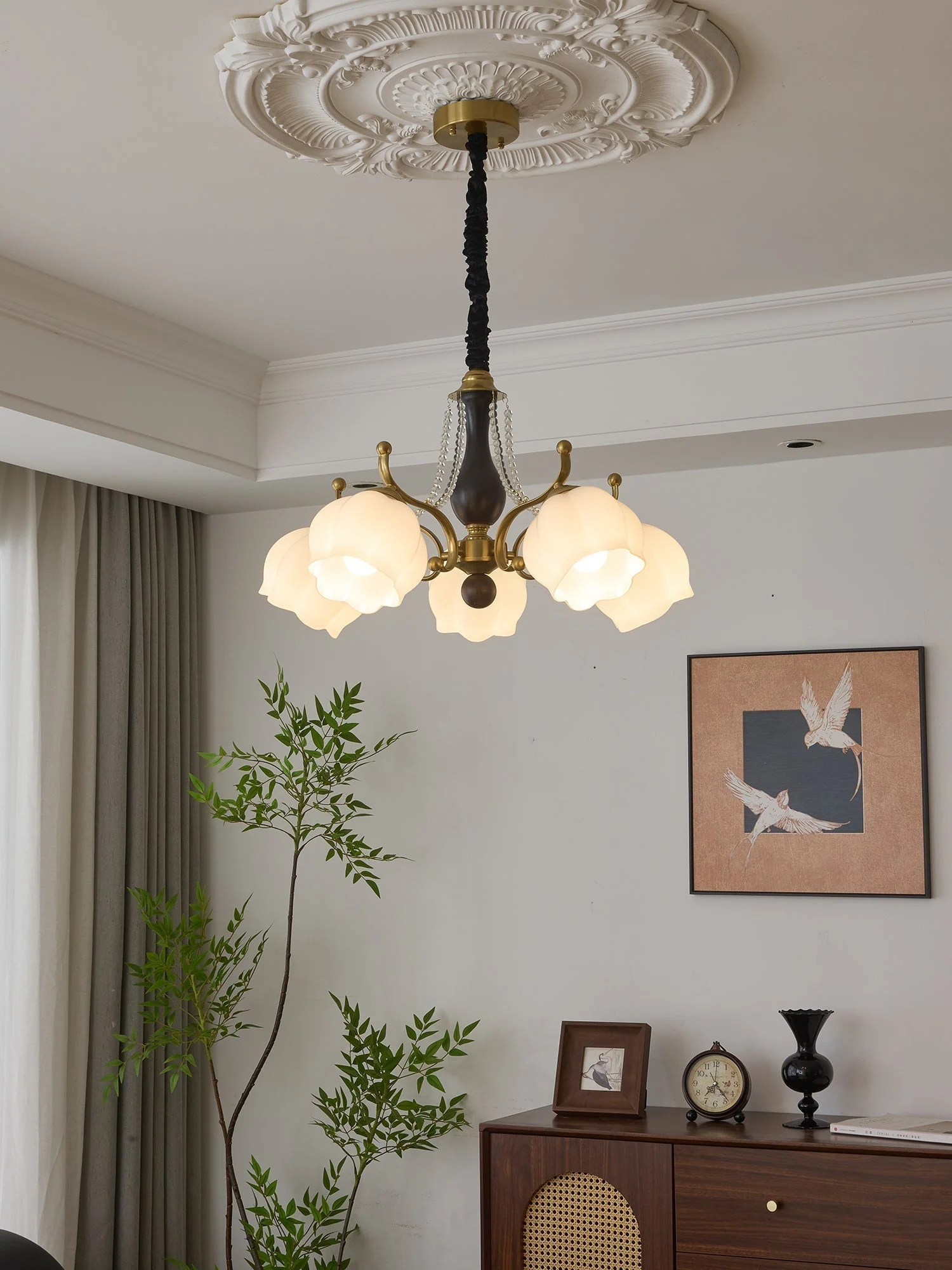 Lustra Chandelier Wood Glass Vintage - Image 38