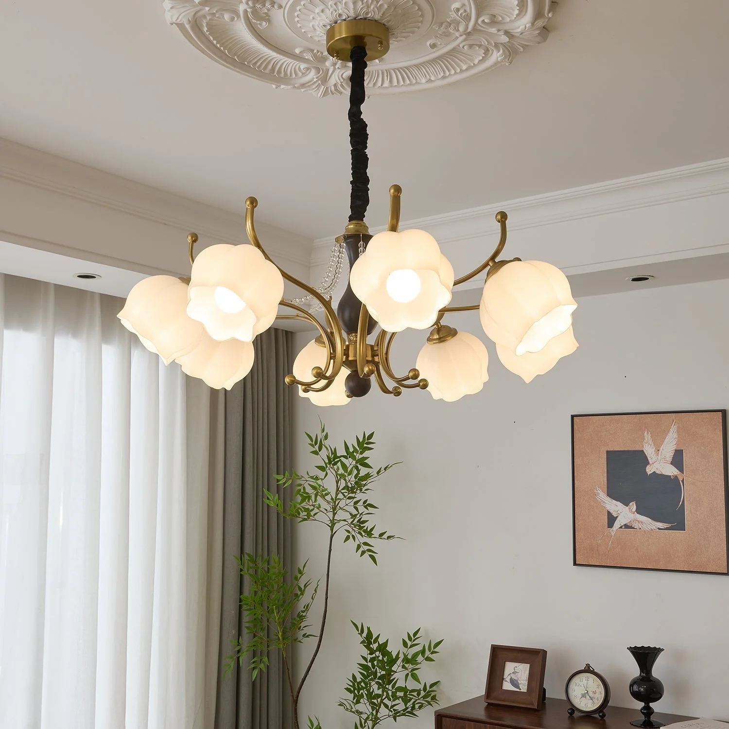 Lustra Chandelier Wood Glass Vintage - Image 4