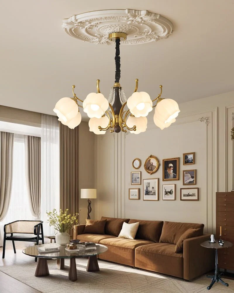Lustra Chandelier Wood Glass Vintage - Image 5