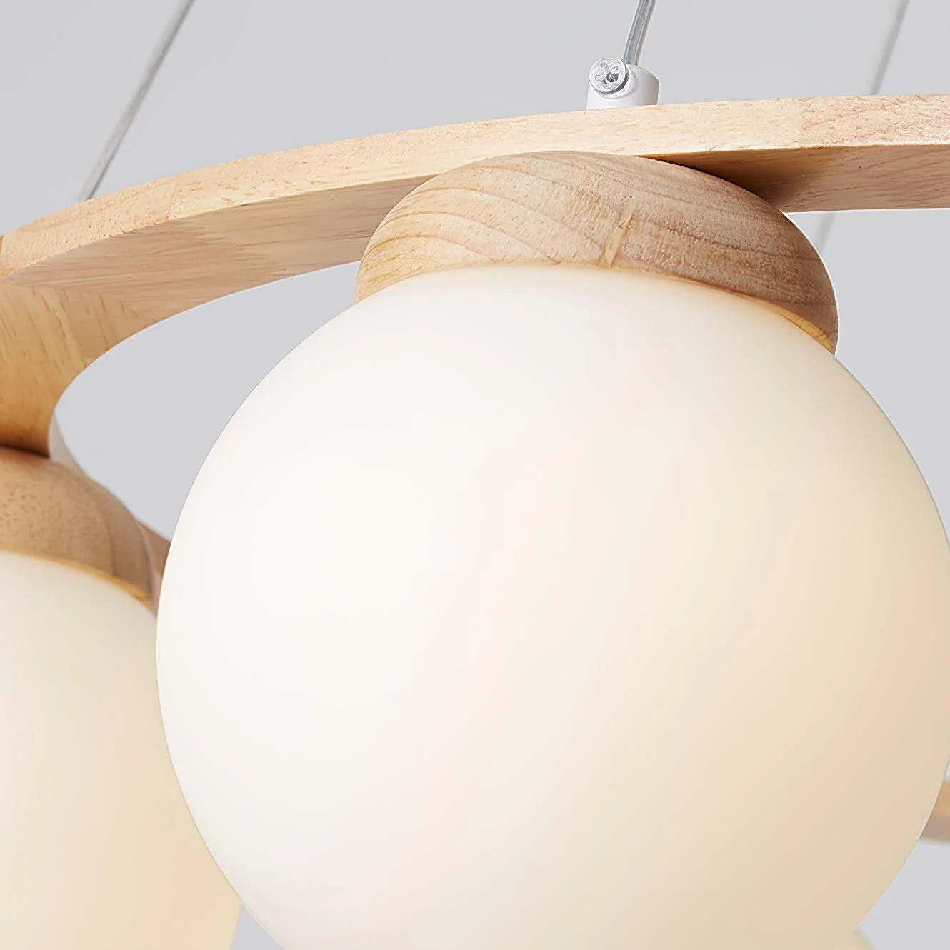 Lustra Chandelier Wood Ring Opal Glass Globes - Image 24
