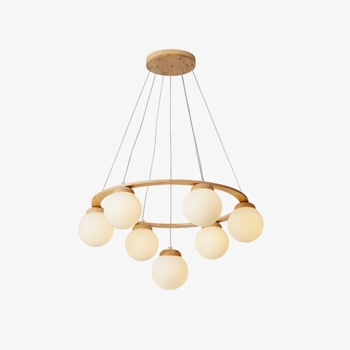 Lustra Chandelier Wood Ring Opal Glass Globes - Image 35