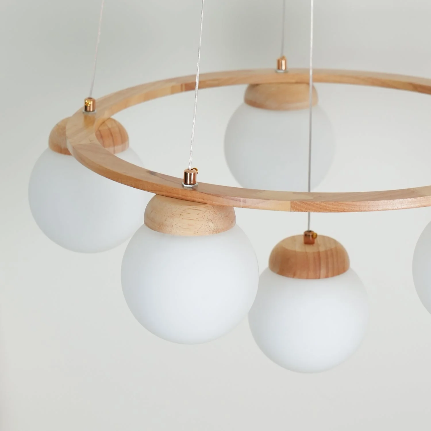 Lustra Chandelier Wood Ring Opal Glass Globes - Image 39
