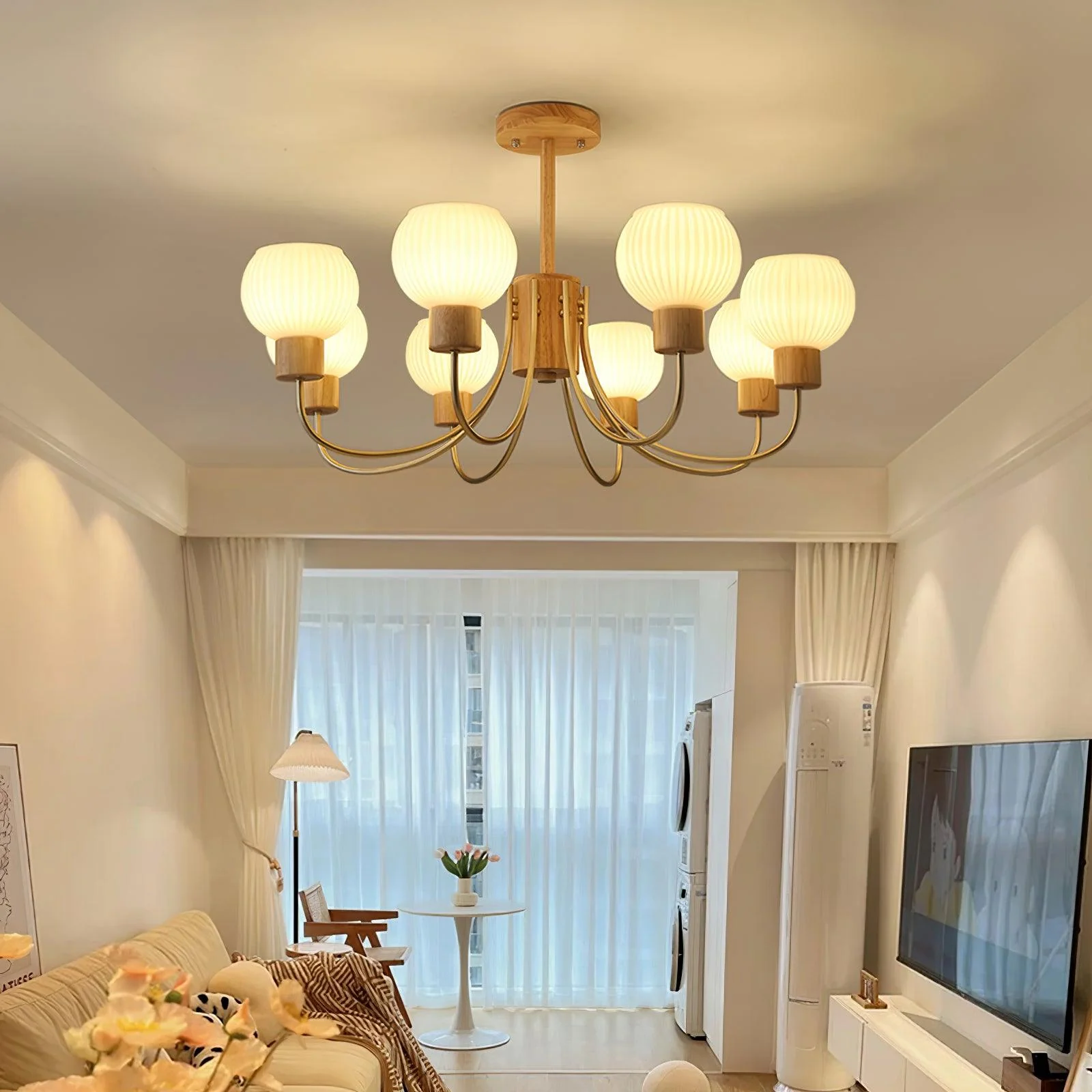 Lustra Chandelier Wooden 6 Lights Elegant Glass - Image 11