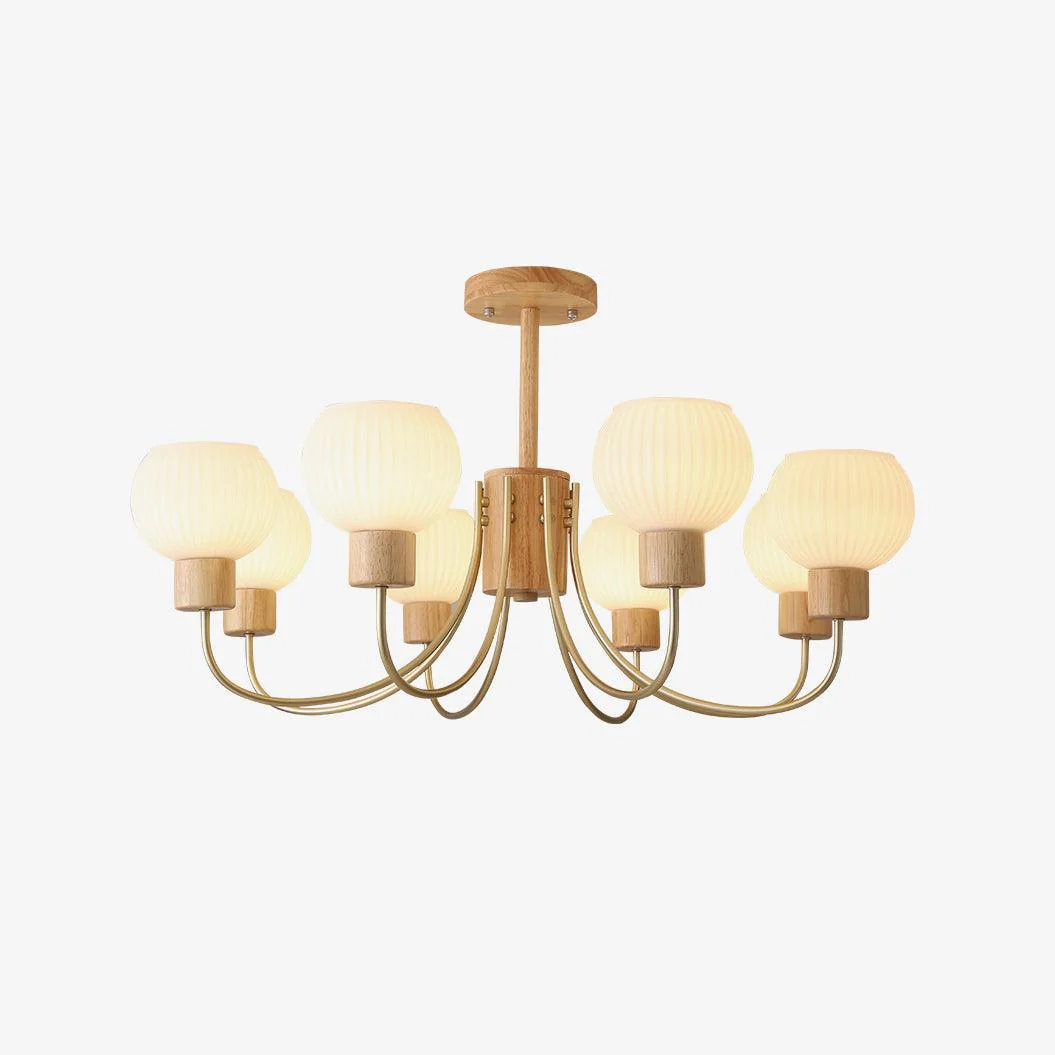 Lustra Chandelier Wooden 6 Lights Elegant Glass - Image 14
