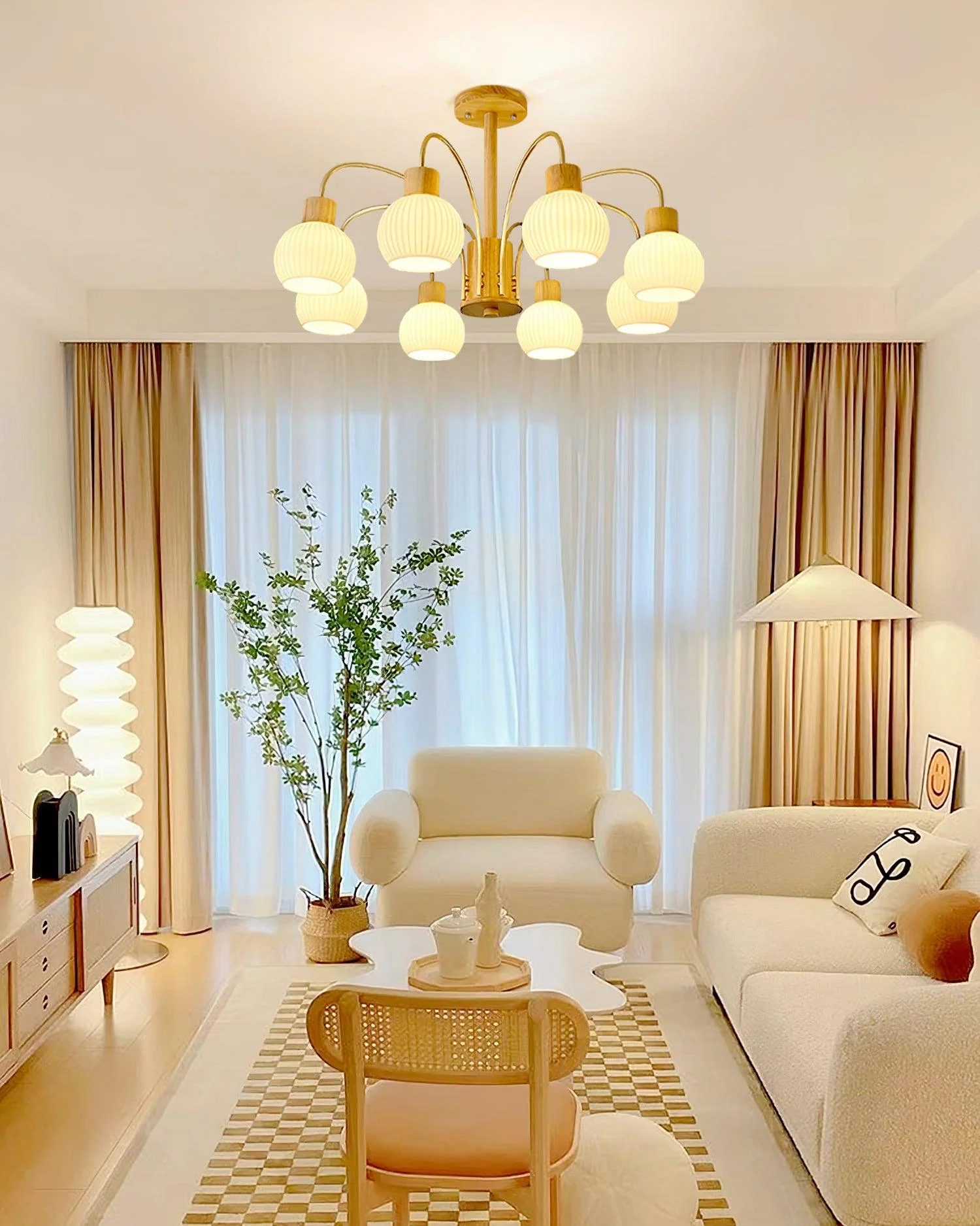 Lustra Chandelier Wooden 6 Lights Elegant Glass - Image 15