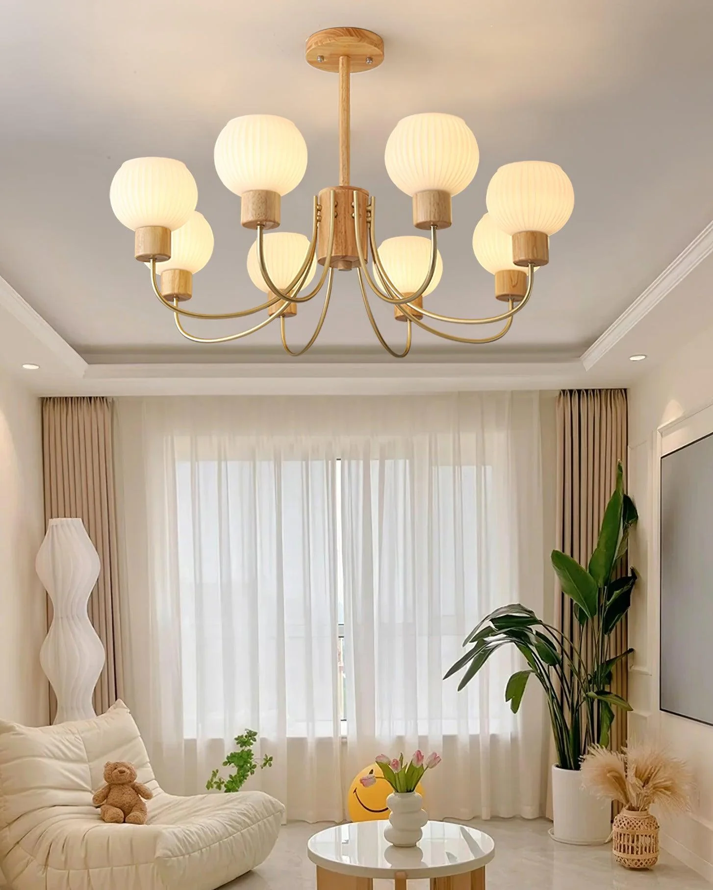 Lustra Chandelier Wooden 6 Lights Elegant Glass - Image 16
