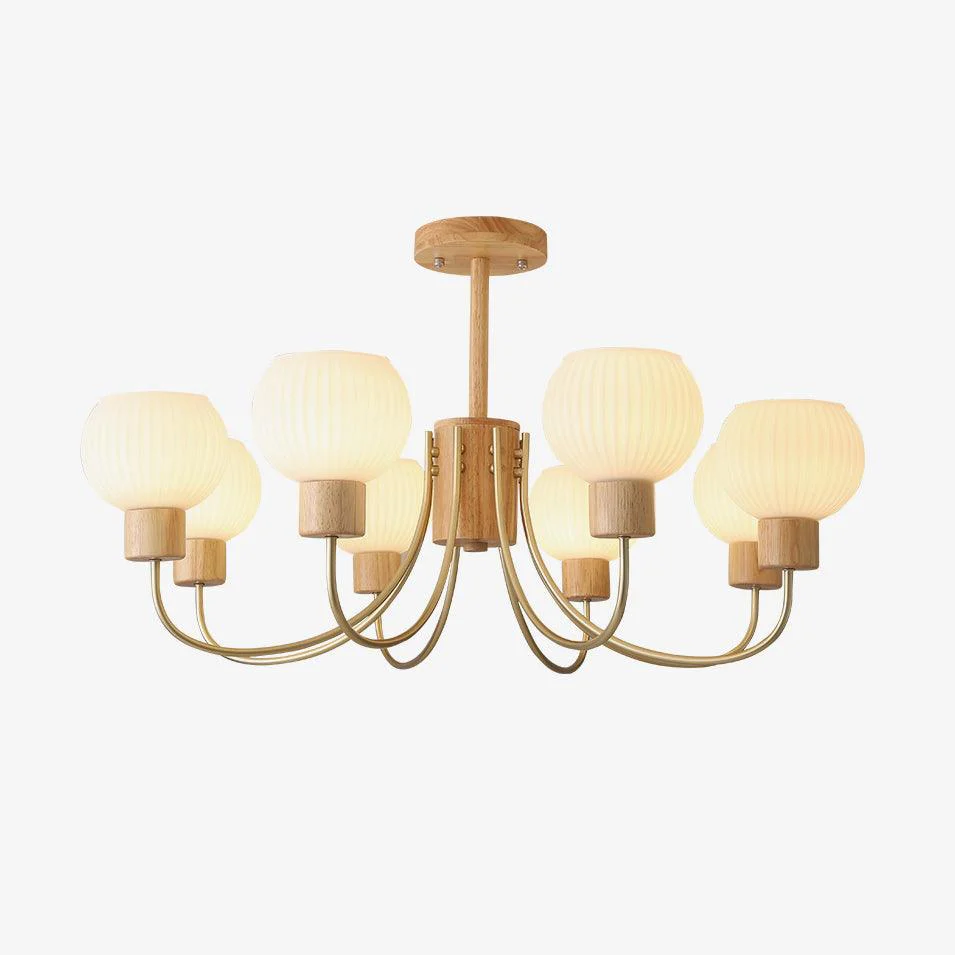 Lustra Chandelier Wooden 6 Lights Elegant Glass - Image 17