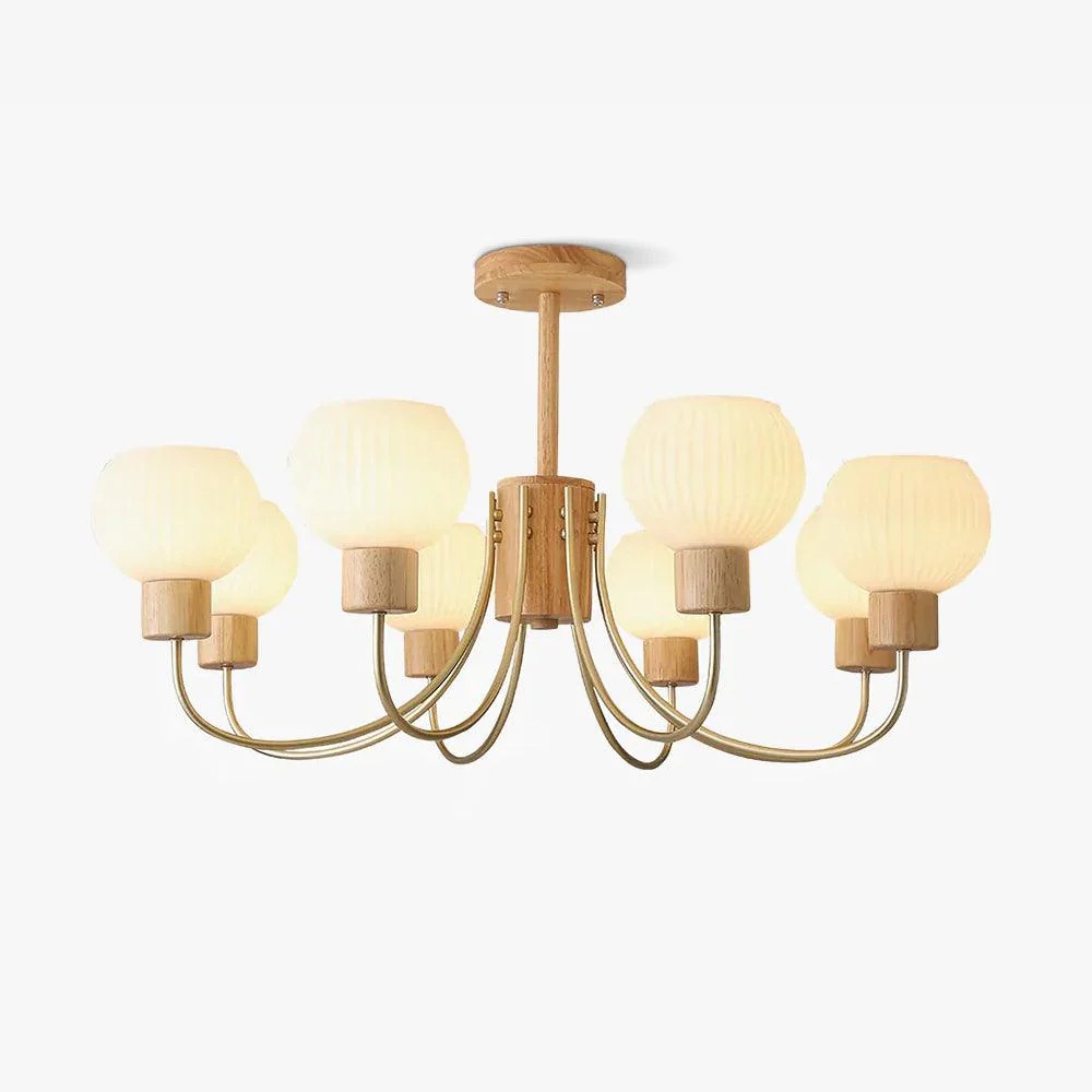 Lustra Chandelier Wooden 6 Lights Elegant Glass - Image 20