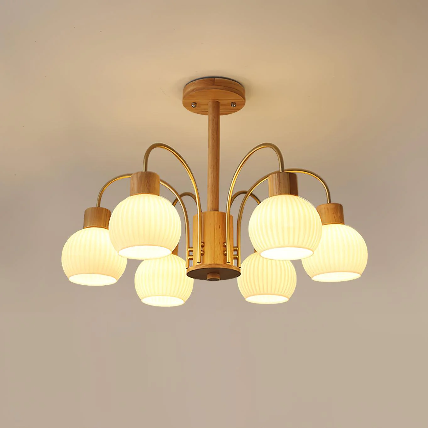 Lustra Chandelier Wooden 6 Lights Elegant Glass - Image 21
