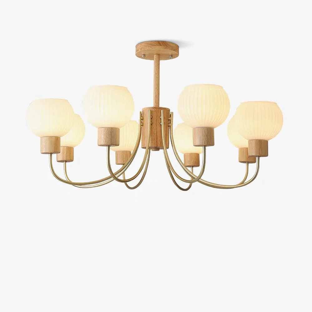 Lustra Chandelier Wooden 6 Lights Elegant Glass - Image 3