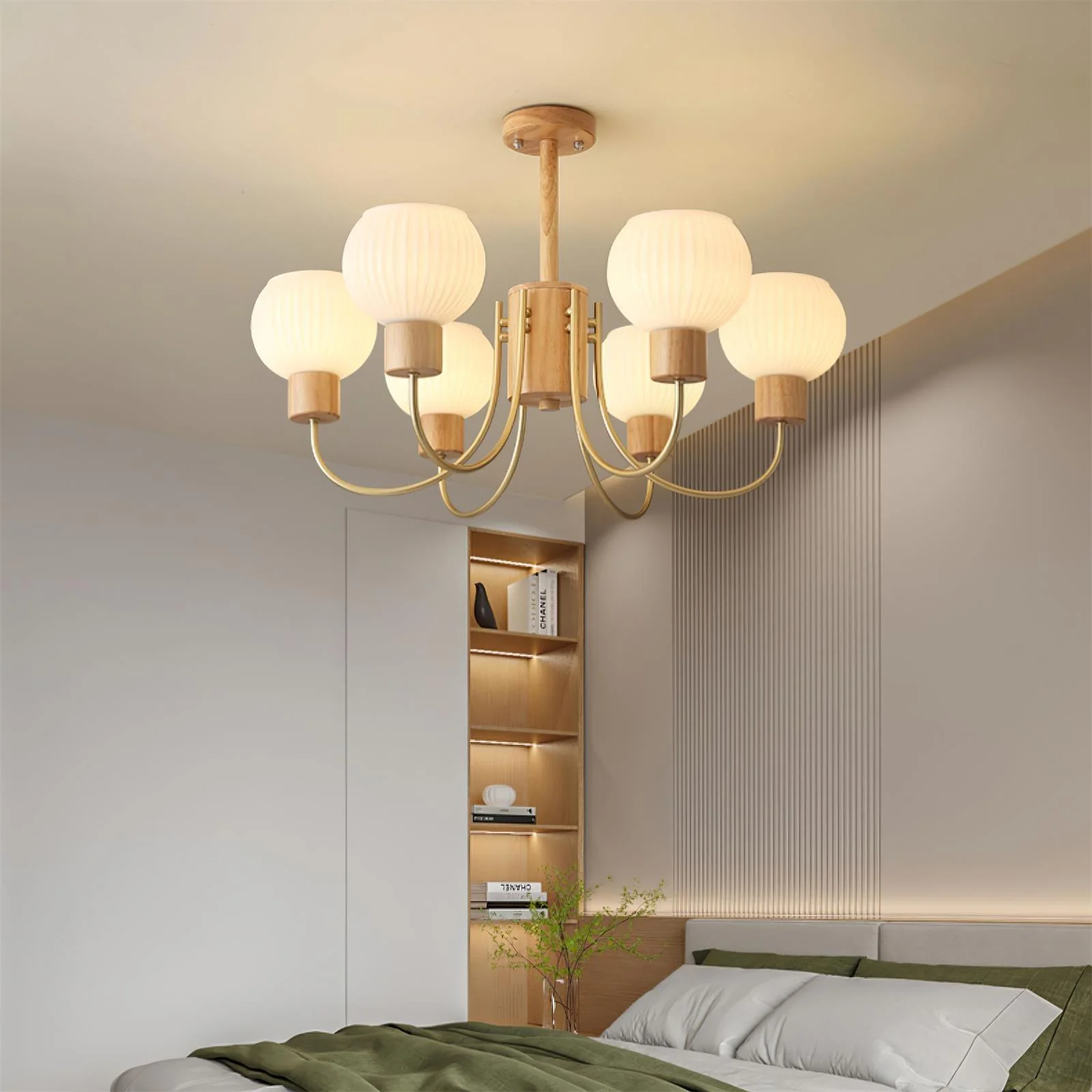 Lustra Chandelier Wooden 6 Lights Elegant Glass - Image 4