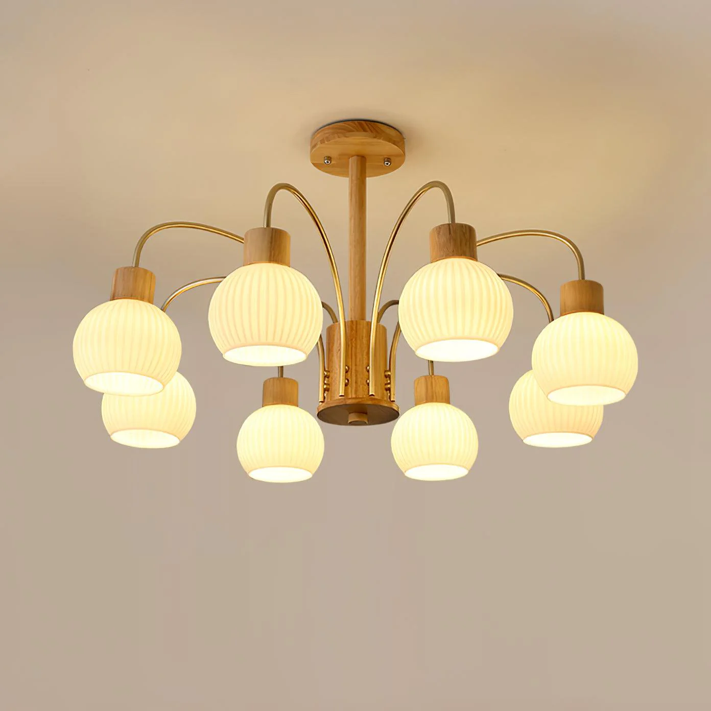 Lustra Chandelier Wooden 6 Lights Elegant Glass - Image 6