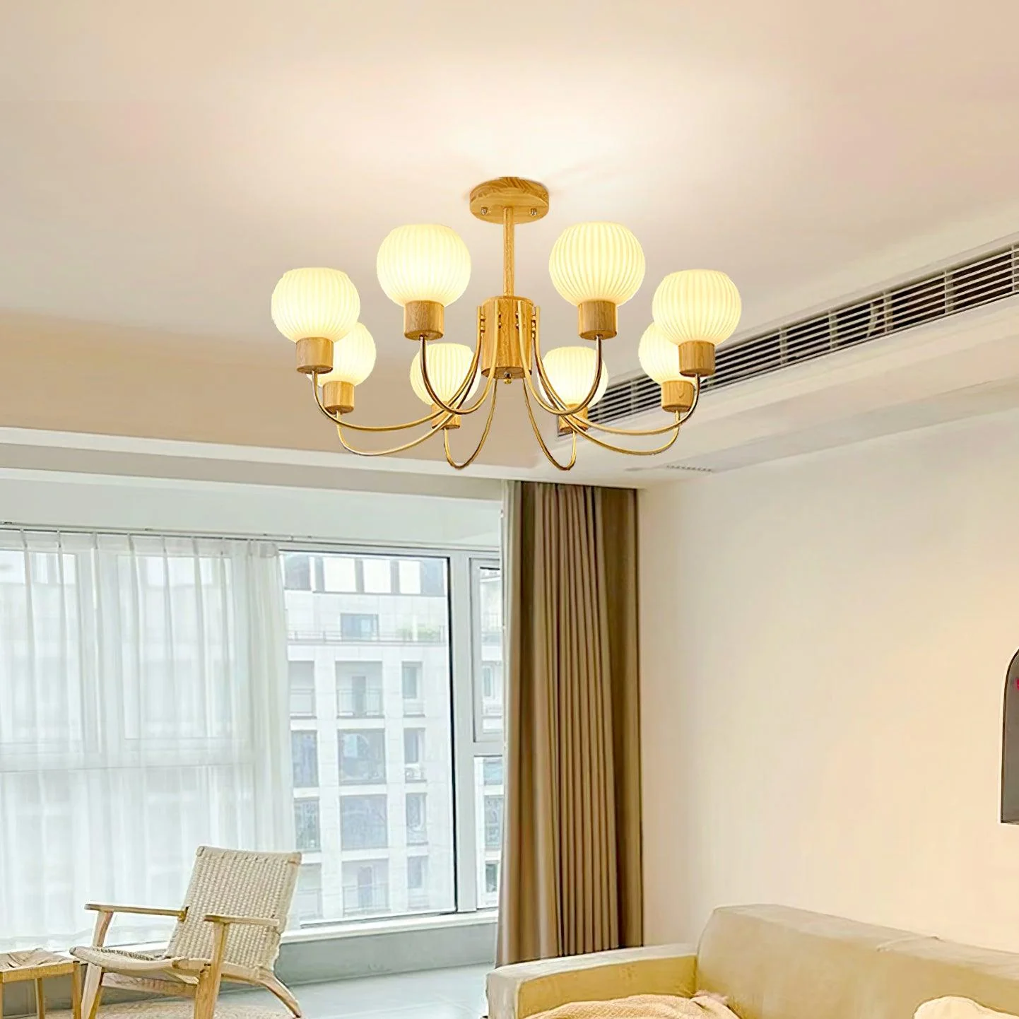Lustra Chandelier Wooden 6 Lights Elegant Glass - Image 7