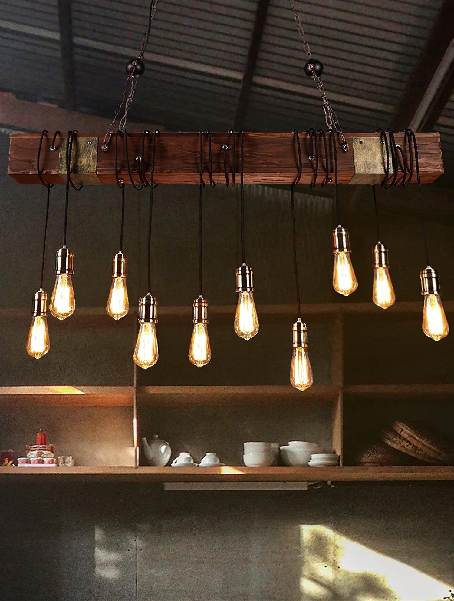 Lustra Chandelier Wooden Beam Edison Bulb Rustic Farmhouse - Image 10