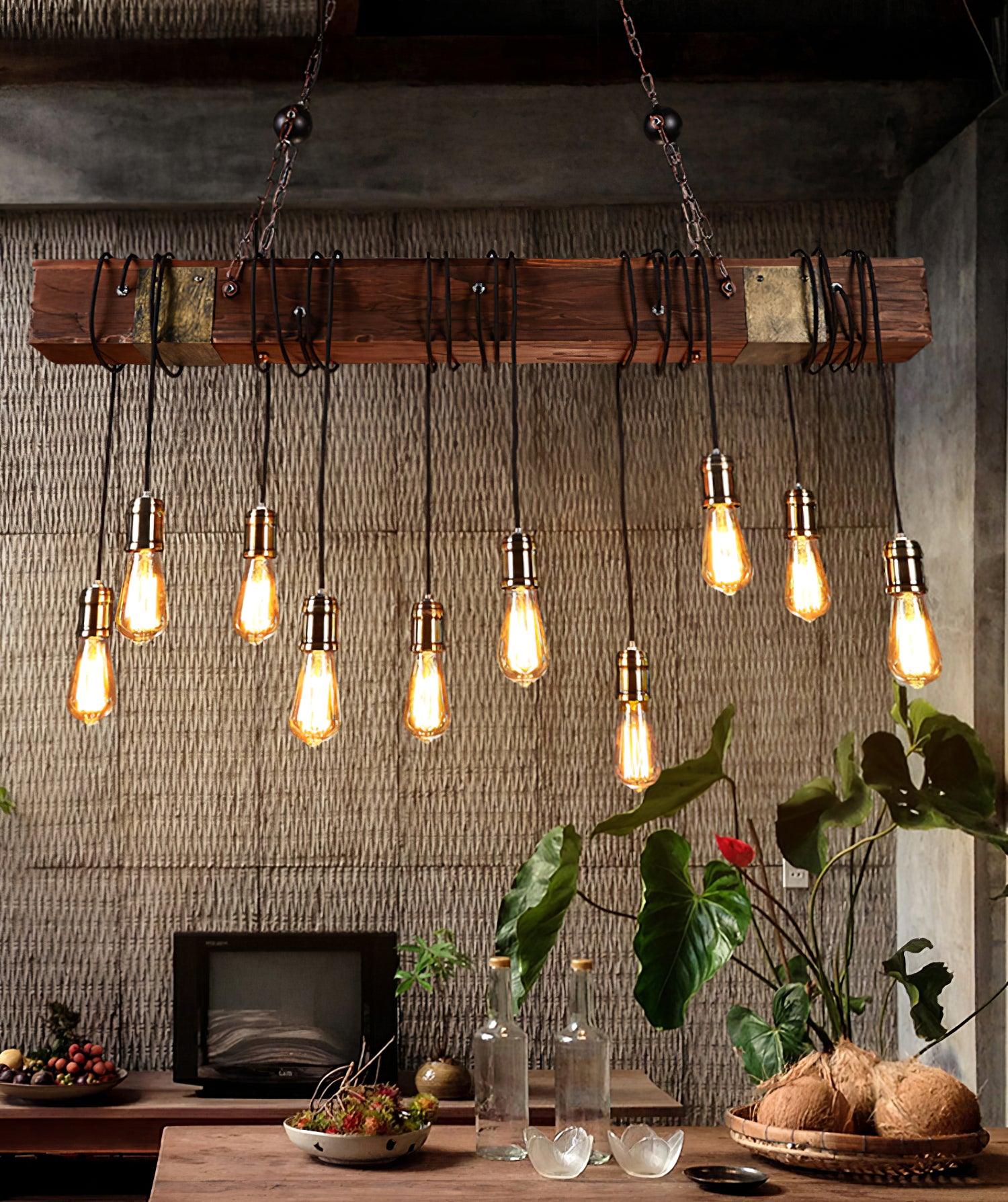 Lustra Chandelier Wooden Beam Edison Bulb Rustic Farmhouse - Image 11