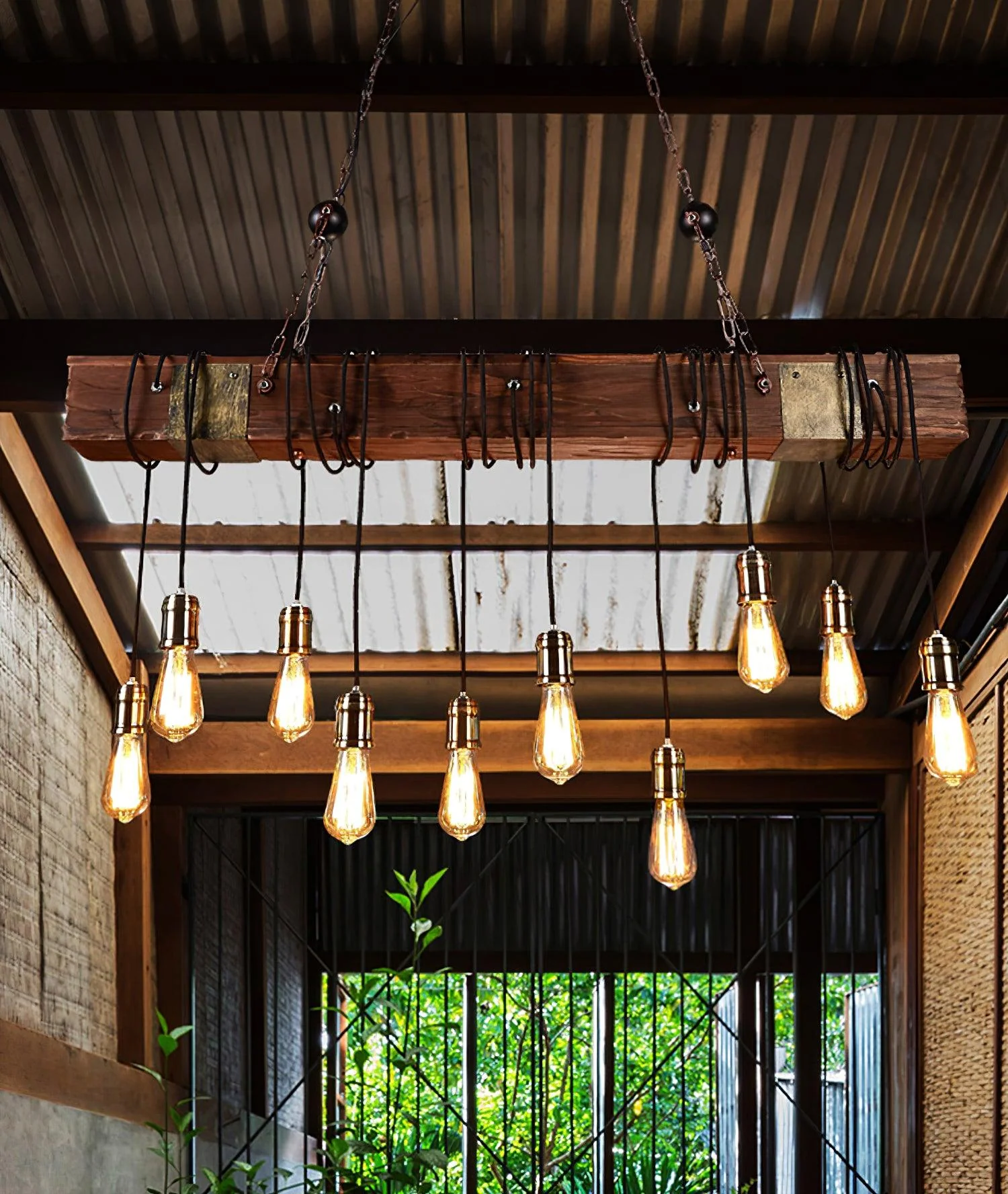 Lustra Chandelier Wooden Beam Edison Bulb Rustic Farmhouse - Image 12