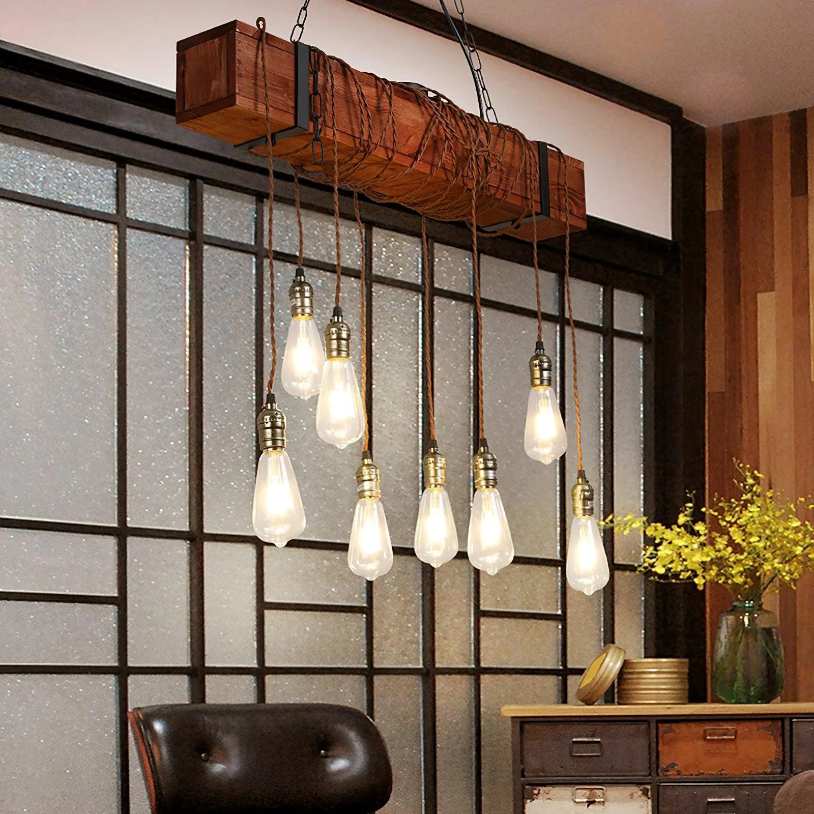 Lustra Chandelier Wooden Beam Edison Bulb Rustic Farmhouse - Image 2