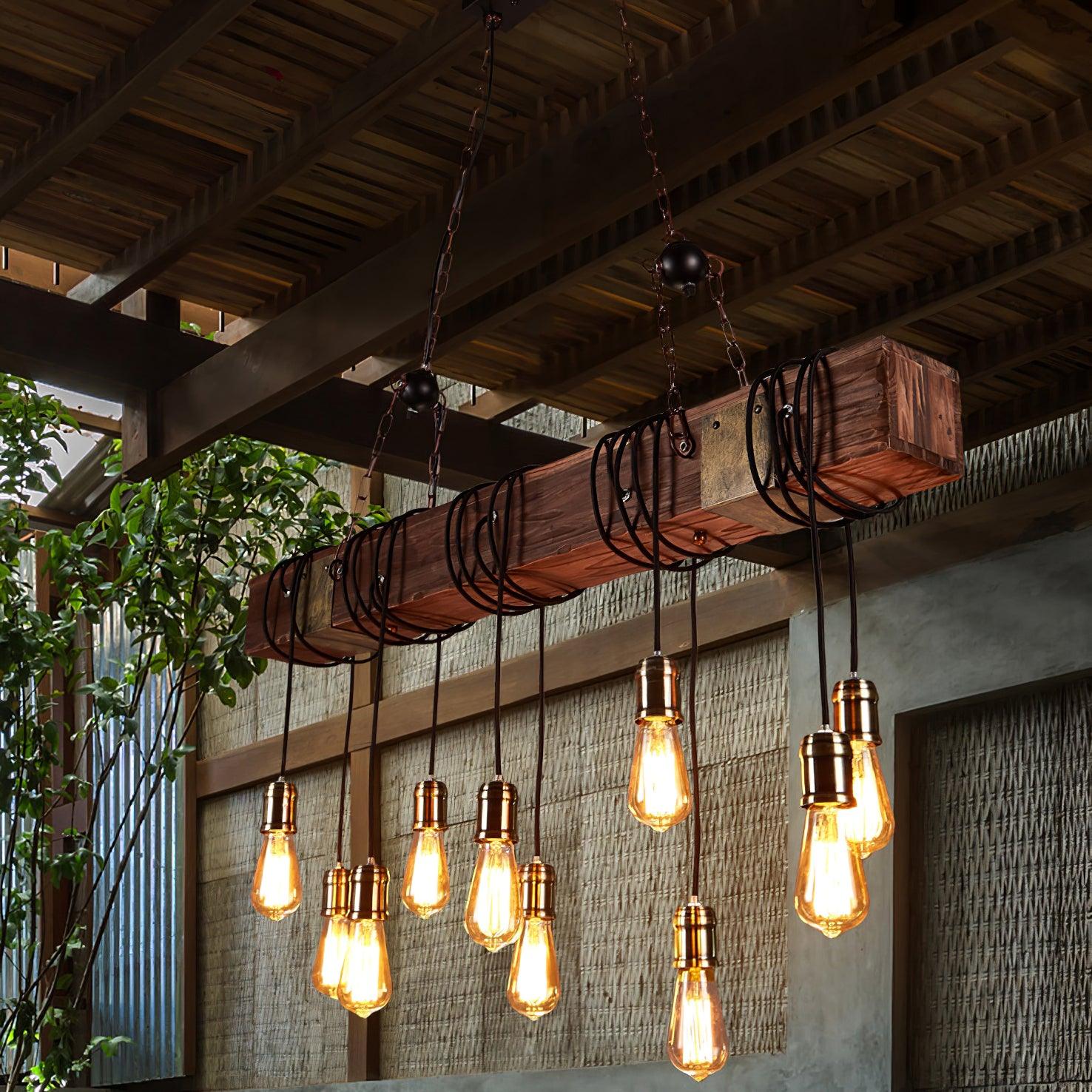 Lustra Chandelier Wooden Beam Edison Bulb Rustic Farmhouse - Image 23