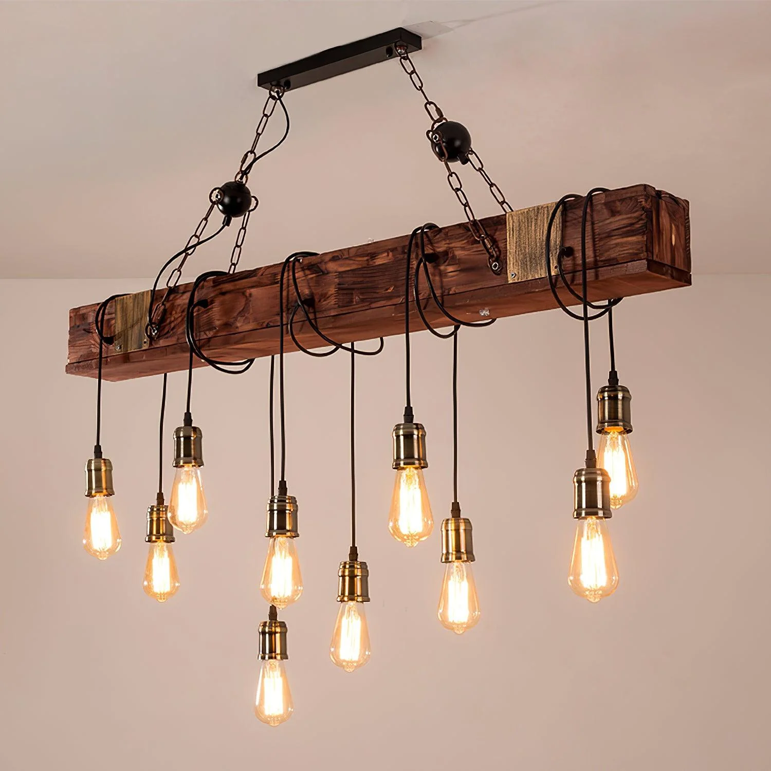 Lustra Chandelier Wooden Beam Edison Bulb Rustic Farmhouse - Image 26