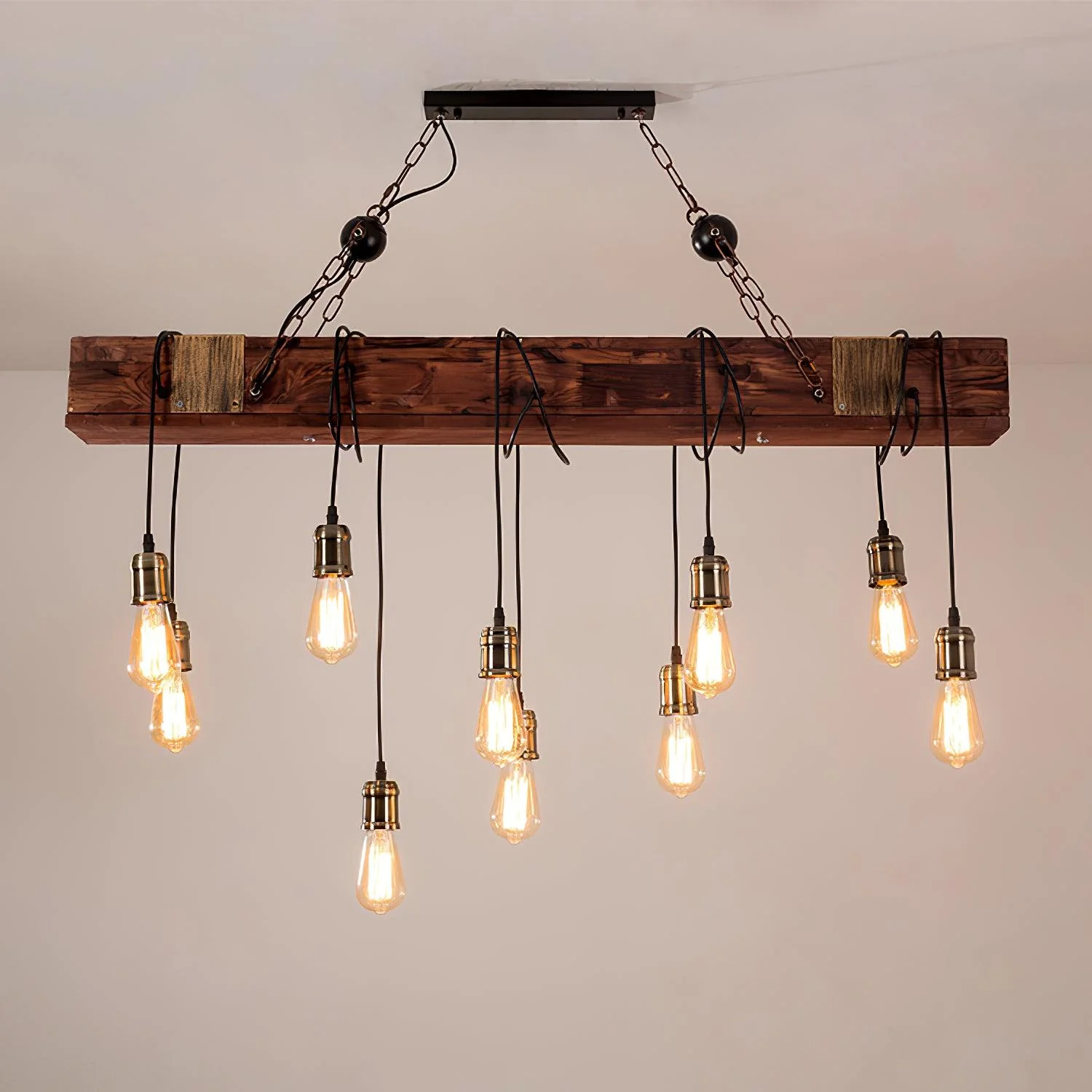 Lustra Chandelier Wooden Beam Edison Bulb Rustic Farmhouse - Image 27