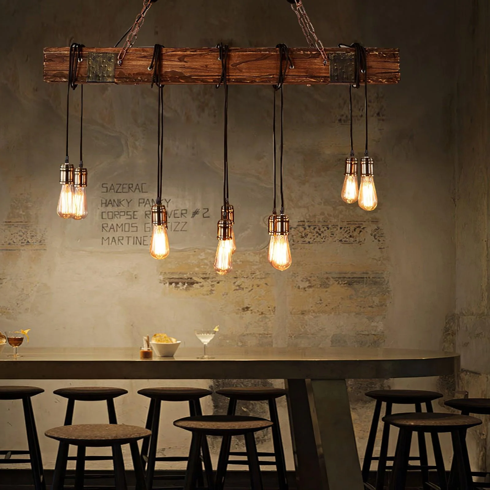 Lustra Chandelier Wooden Beam Edison Bulb Rustic Farmhouse - Image 29