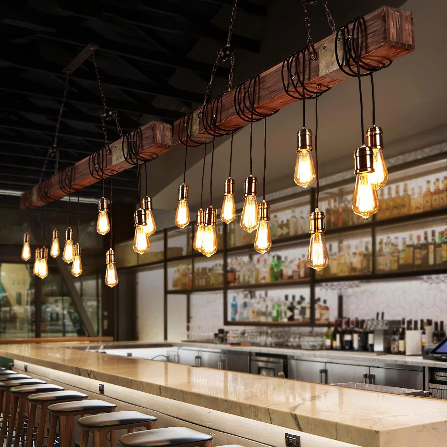 Lustra Chandelier Wooden Beam Edison Bulb Rustic Farmhouse - Image 3