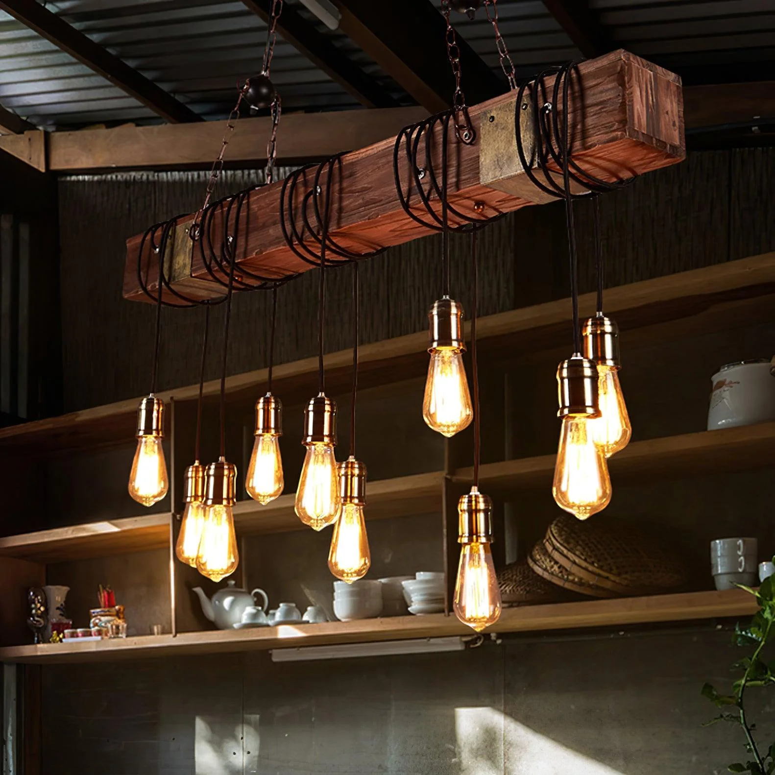 Lustra Chandelier Wooden Beam Edison Bulb Rustic Farmhouse - Image 30
