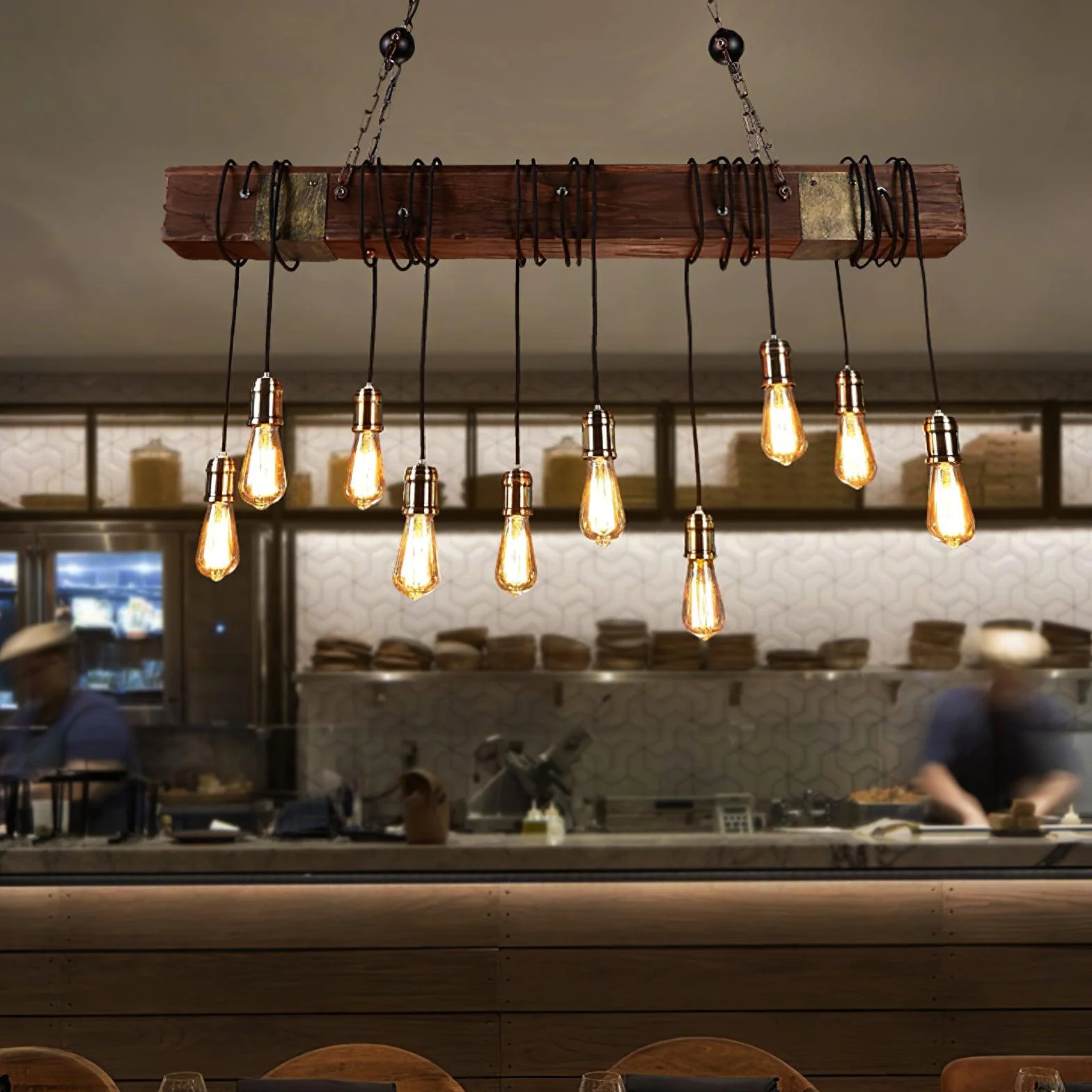 Lustra Chandelier Wooden Beam Edison Bulb Rustic Farmhouse - Image 34