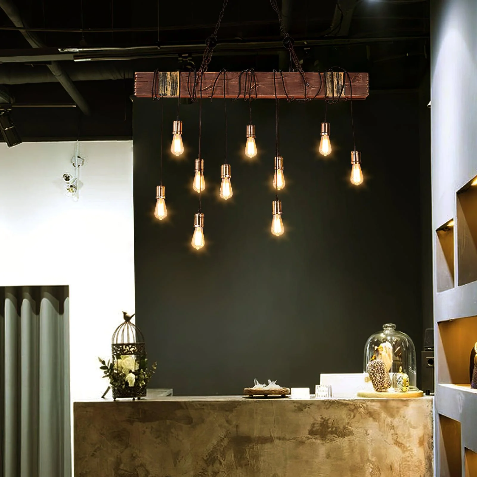 Lustra Chandelier Wooden Beam Edison Bulb Rustic Farmhouse - Image 35
